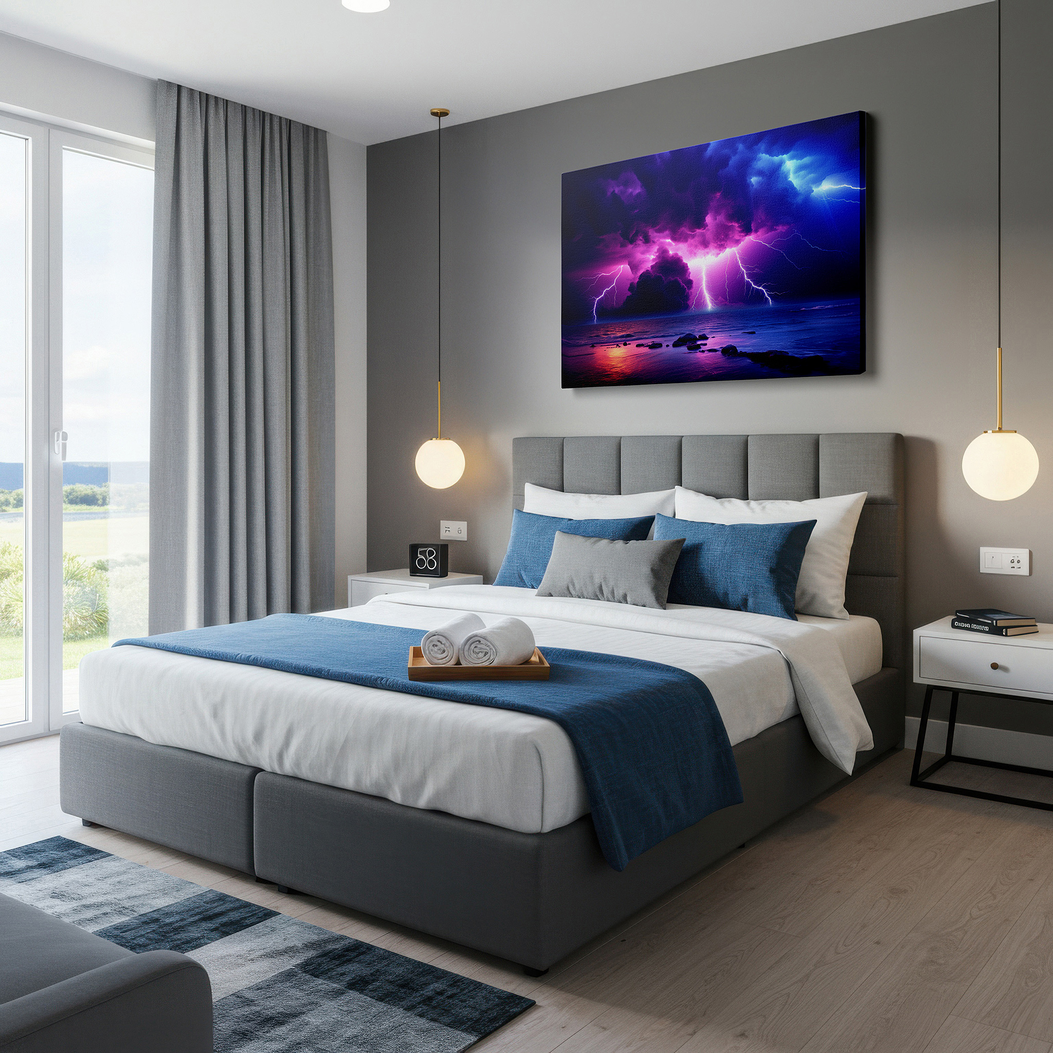 At 60×40 cm, this format fits effortlessly over dressers or benches — thunderstorm over the ocean: showcasing the wild power and beauty of nature - large wall art, canvas wall art, wall decor for office