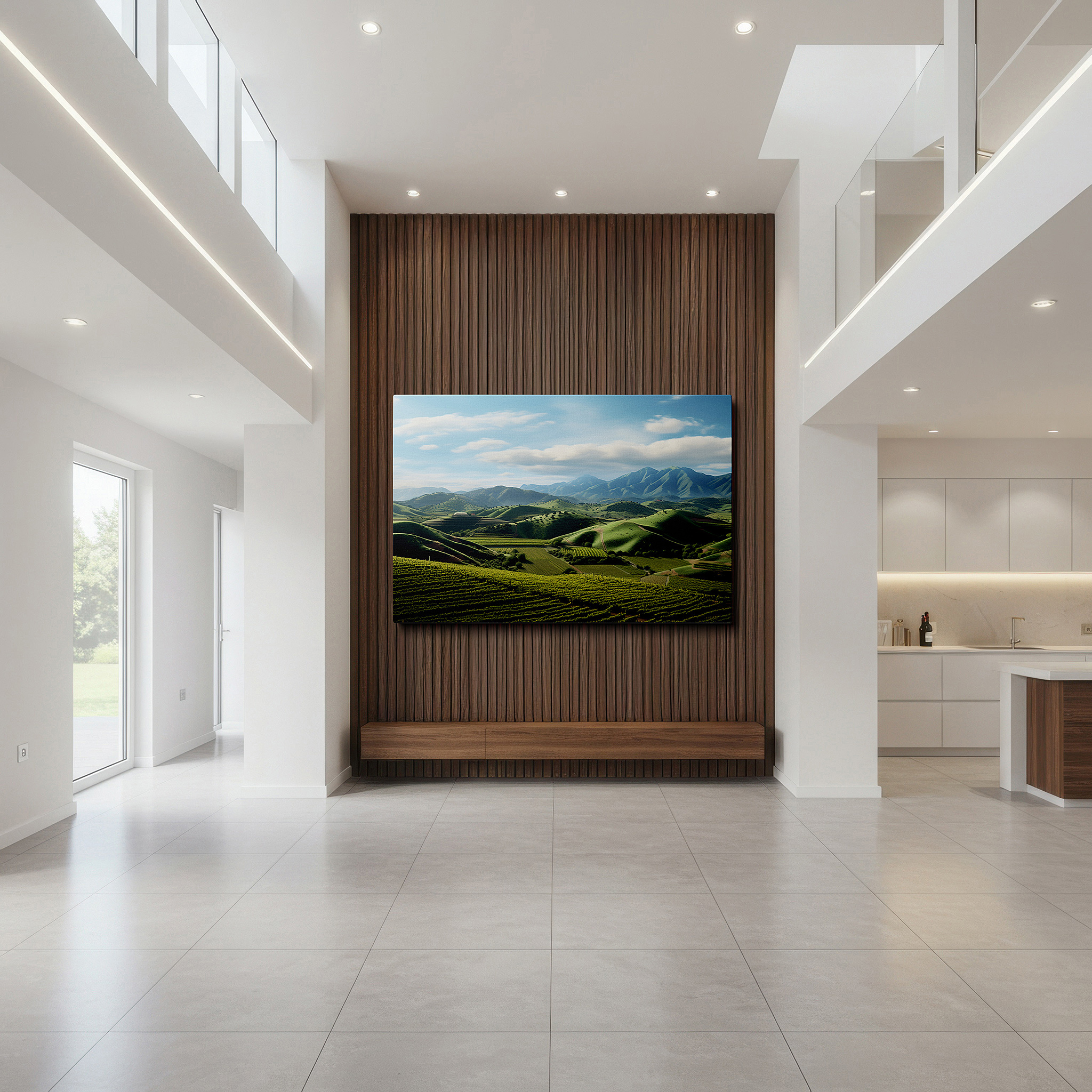 At 60×40 cm, this format fits effortlessly over dressers or benches — wall art: blending nature and human craftsmanship in a verdant vineyard scene - large canvas wall art for home and office decor, perfect for living rooms and bedrooms
