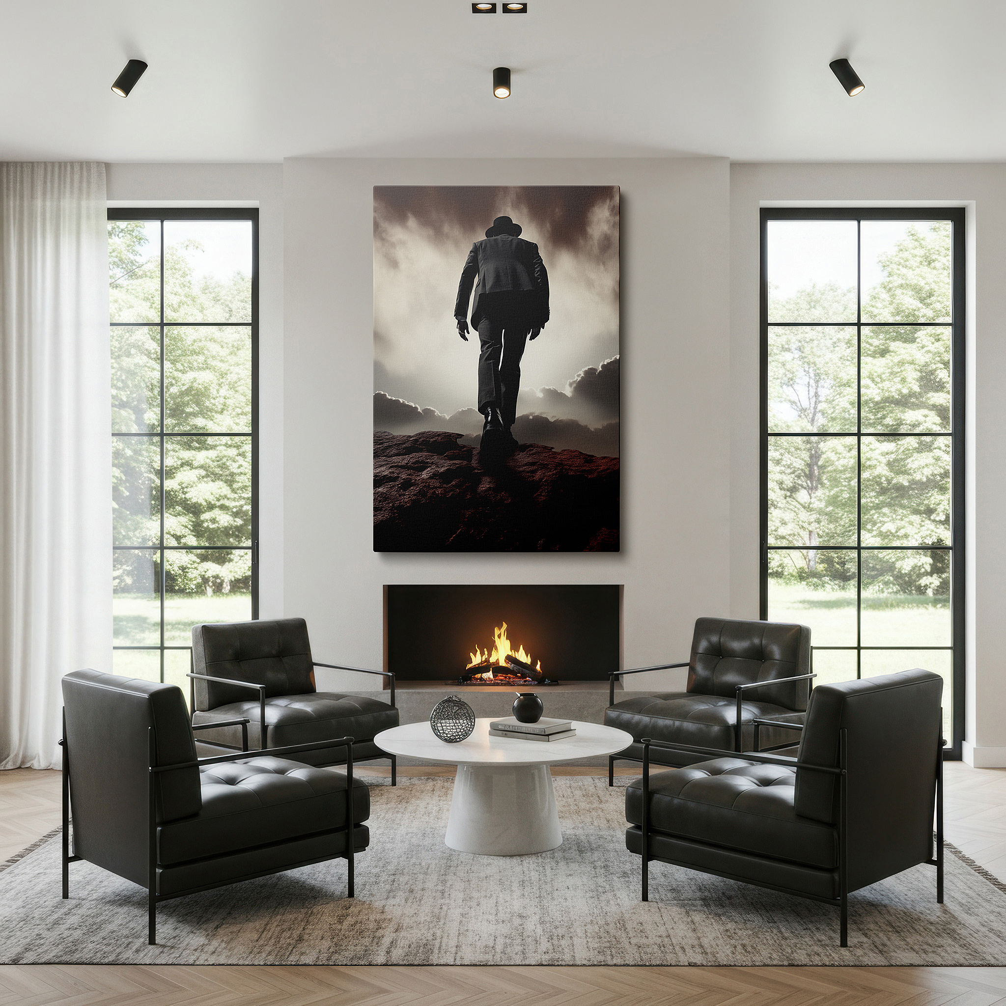 At 60×40 cm, this format fits effortlessly over dressers or benches — wall art: "the journey of solitude and struggle under a tumultuous sky" - large canvas for office, bedroom, and living room decor