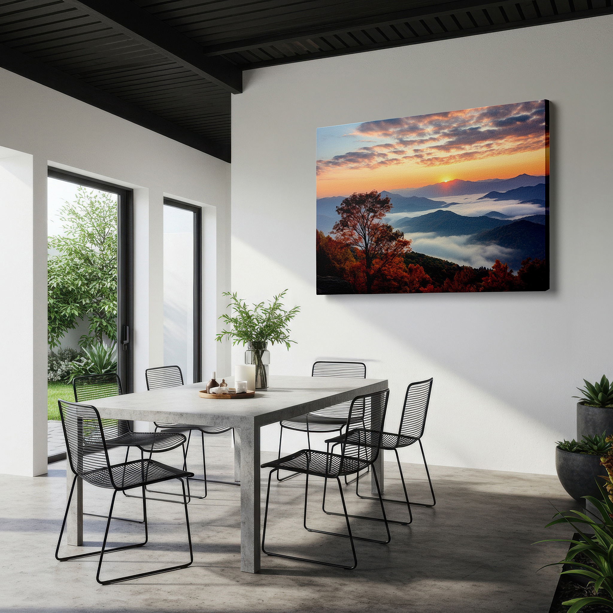 The 75×50 cm version anchors medium rooms without dominating them — autumn sunset over rolling hills - a vivid celebration of nature's canvas: large wall art, canvas wall art, wall art decor for offices and bedrooms