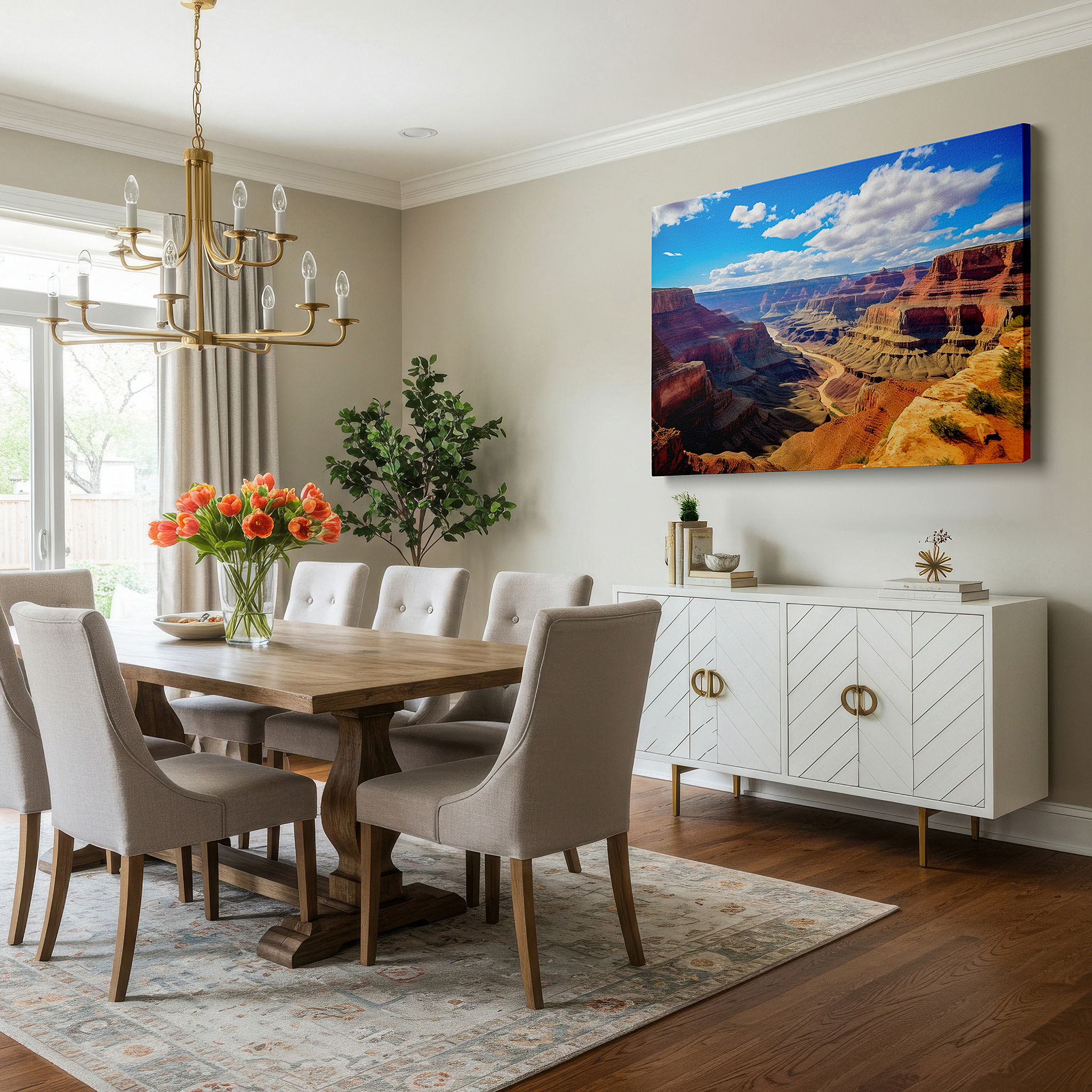 The 75×50 cm version anchors medium rooms without dominating them — grand canyon's majestic layers: light and shadow large wall art, canvas wall art, wall decor for office and bedroom