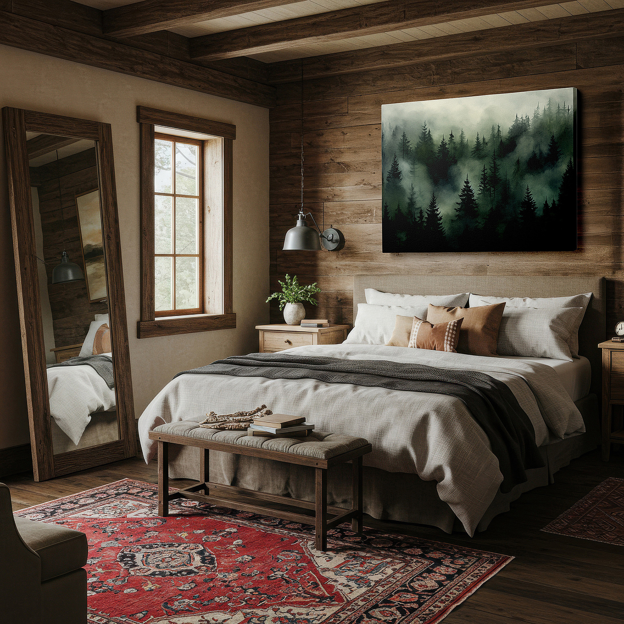 The 75×50 cm version anchors medium rooms without dominating them — mystical misty forest hug, ethereal play of light and shadows large wall art, canvas wall art, wall decor for office, bedroom wall art, living room art