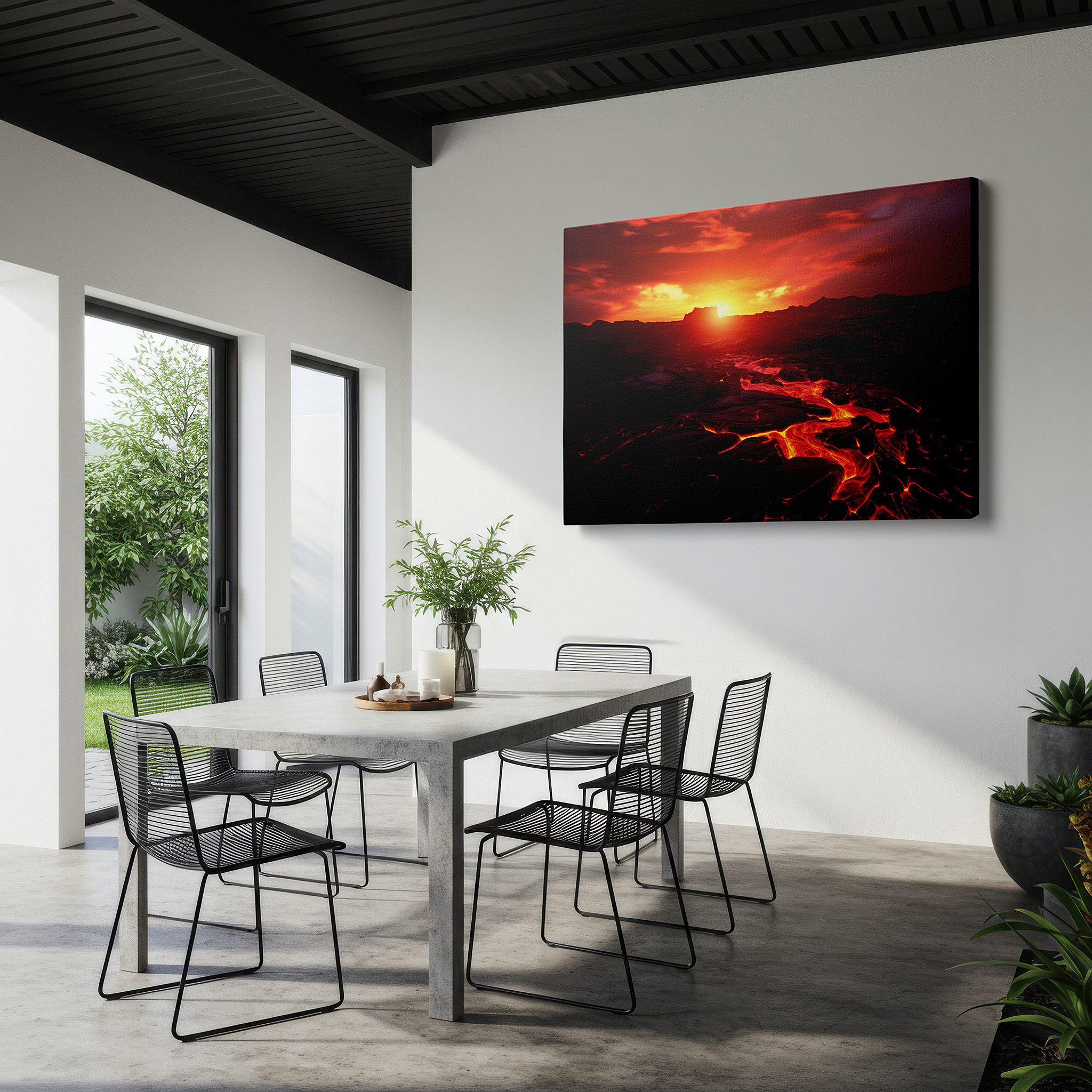 The 75×50 cm version anchors medium rooms without dominating them — volcanic rage beneath a sunset sky - a striking contrast of light and darkness large wall art, canvas wall art, wall decor, office wall art