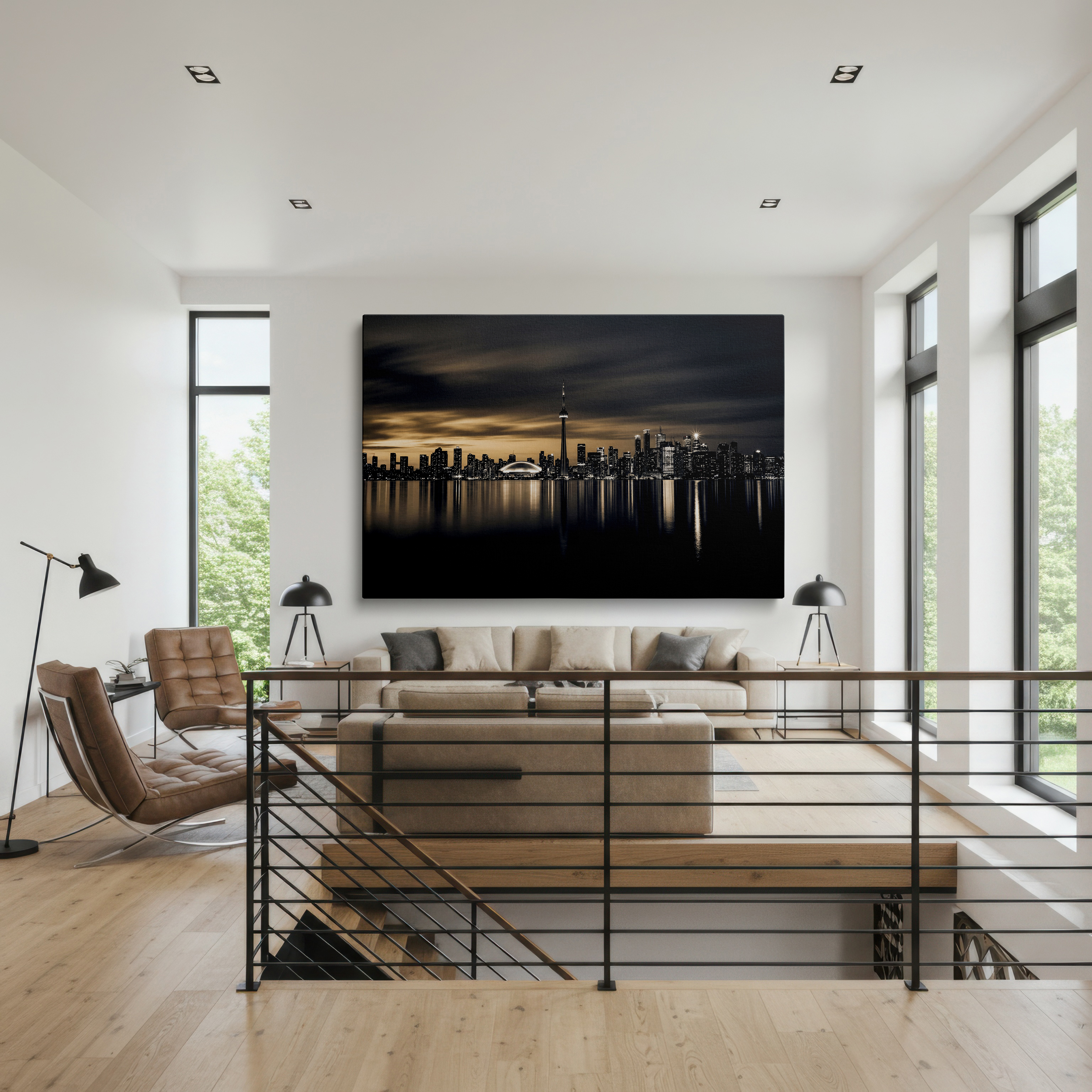 Stunning monochromatic canvas wall art featuring the Toronto skyline, perfect for sophisticated home or office wall decor