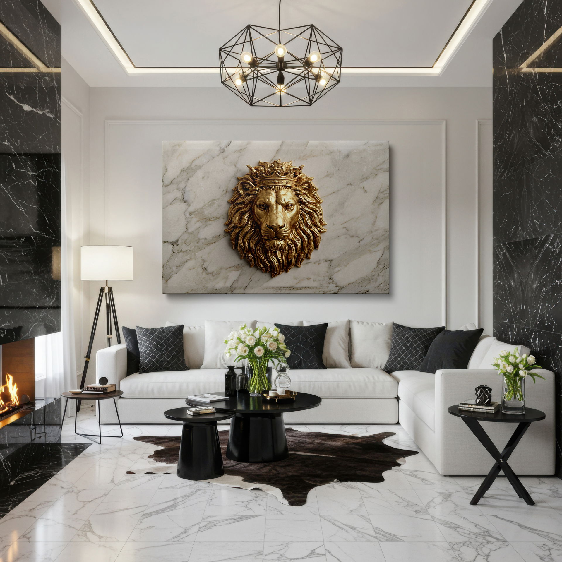 High-quality print of the powerful golden lion king, a symbol of strength and royalty on a durable Wrapped Canvas