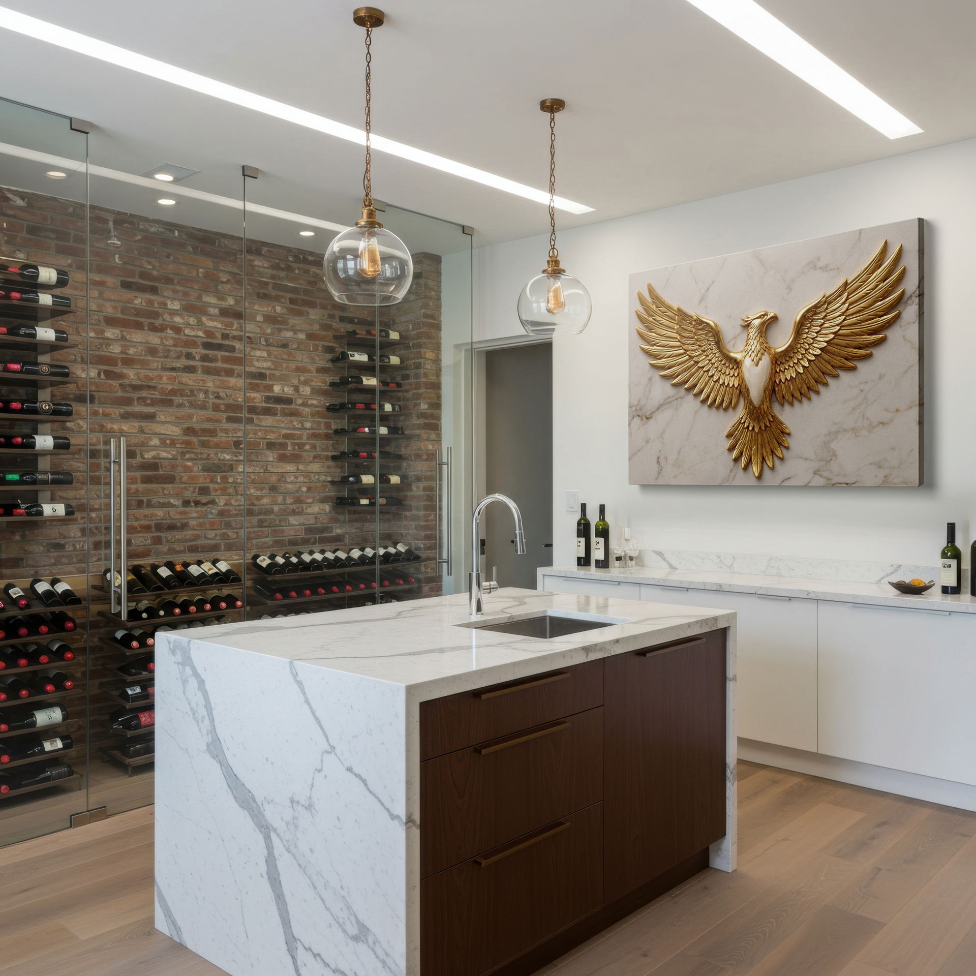 Sophisticated avian-themed wall art showcasing the eagle's strength on a marble-style background Wrapped Canvas