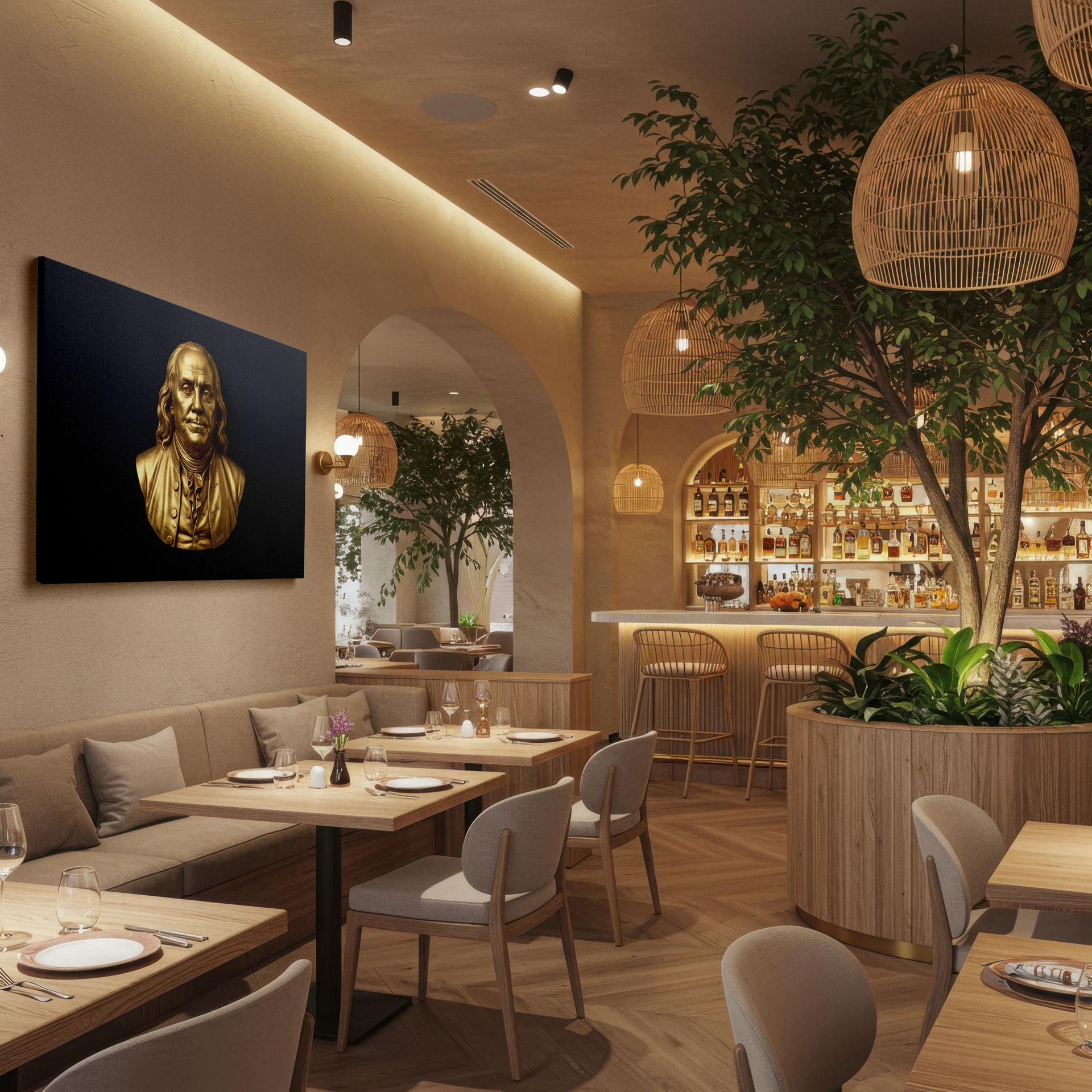 Modern historical canvas wall art featuring the iconic bust in gold for sophisticated home or office wall decor