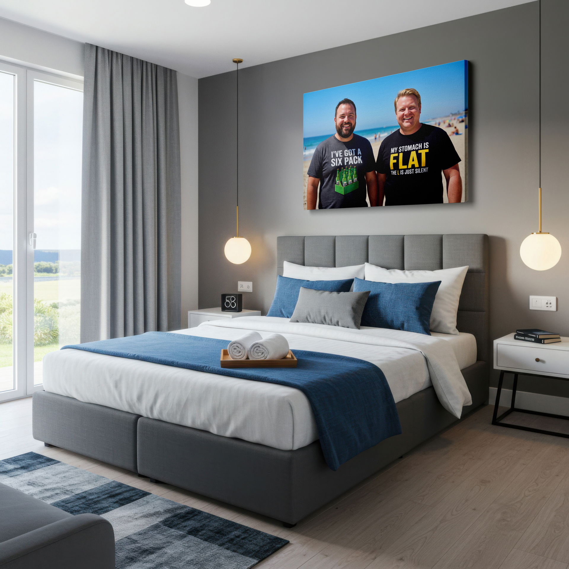 Close-up of the funny slogan t-shirts in the colorful beach wall art scene Wrapped Canvas