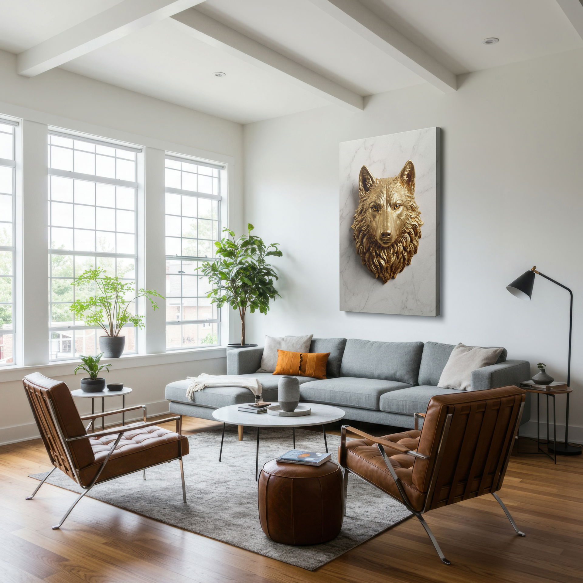 Full view of the luxurious Golden Wolf Canvas print, blending artistry and symbolism for stunning wall art