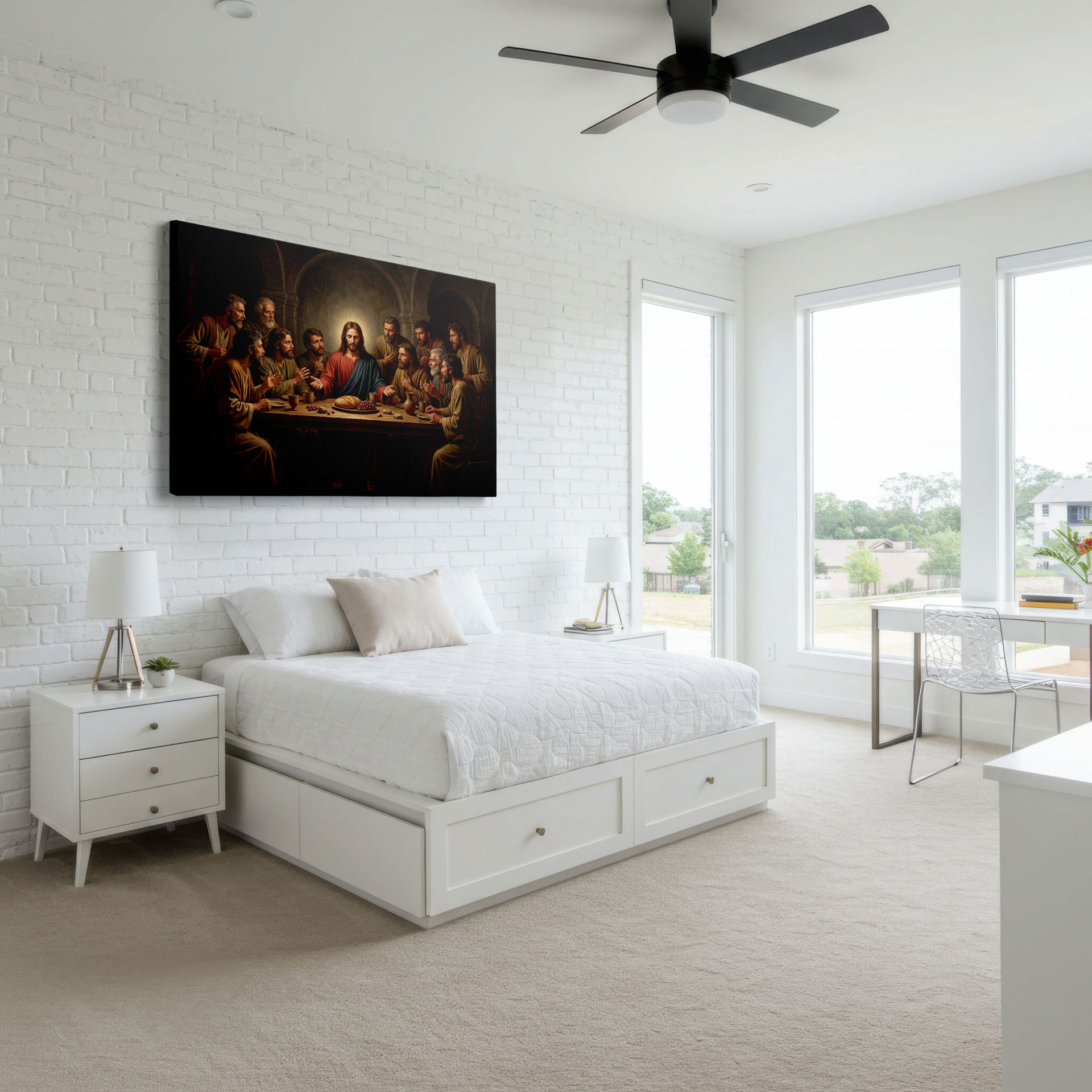 Side view of the high-quality, stretched Last Supper canvas wall art, emphasizing the depth of the Wrapped Canvas frame.