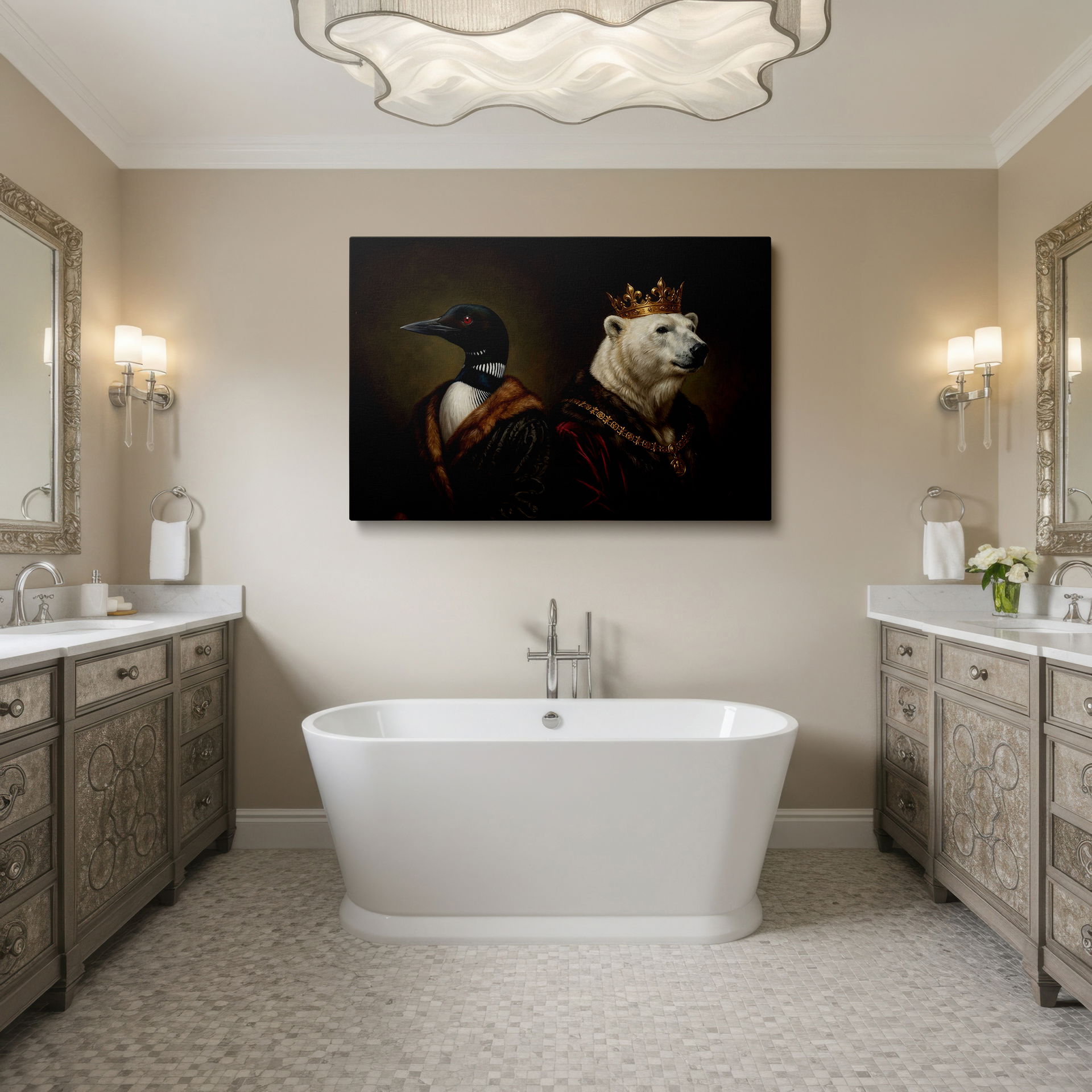 Close-up of the crowned polar bear radiating power and grace on this unique animal wall art, printed on Wrapped Canvas.