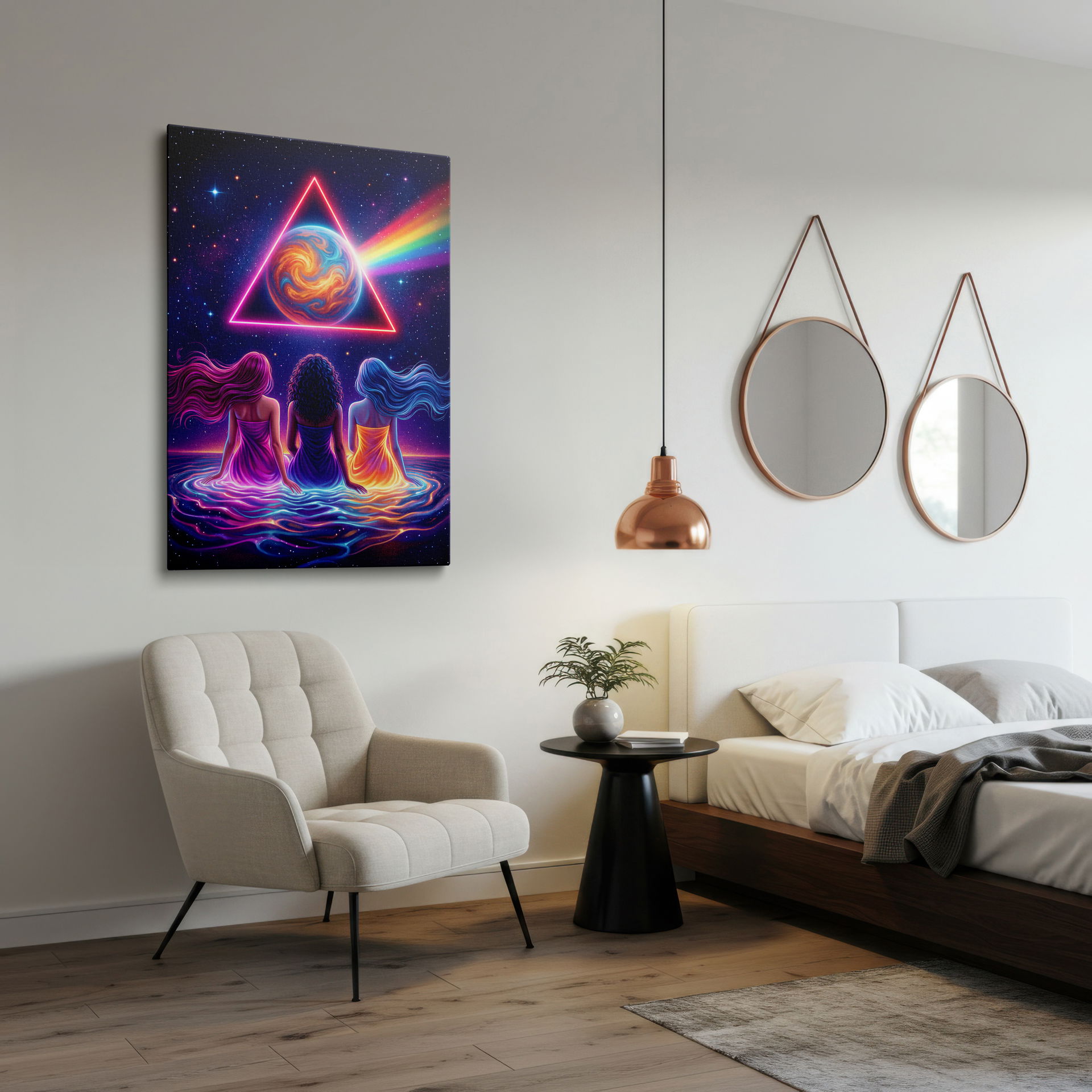 Captivating canvas wall art featuring vibrant colors, intricate details, and profound symbolism in a cosmic setting, Wrapped Canvas
