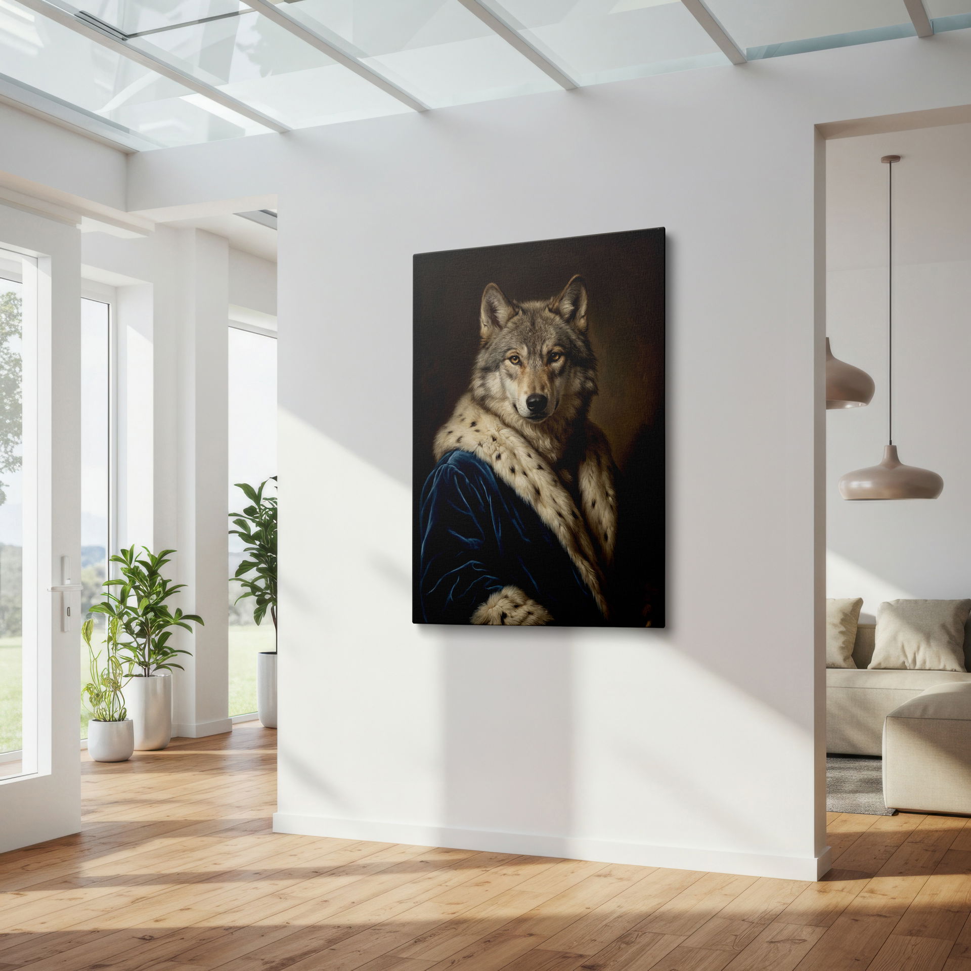 Stunning wildlife and aristocracy blend in this classic portrait style wall art printed on Wrapped Canvas