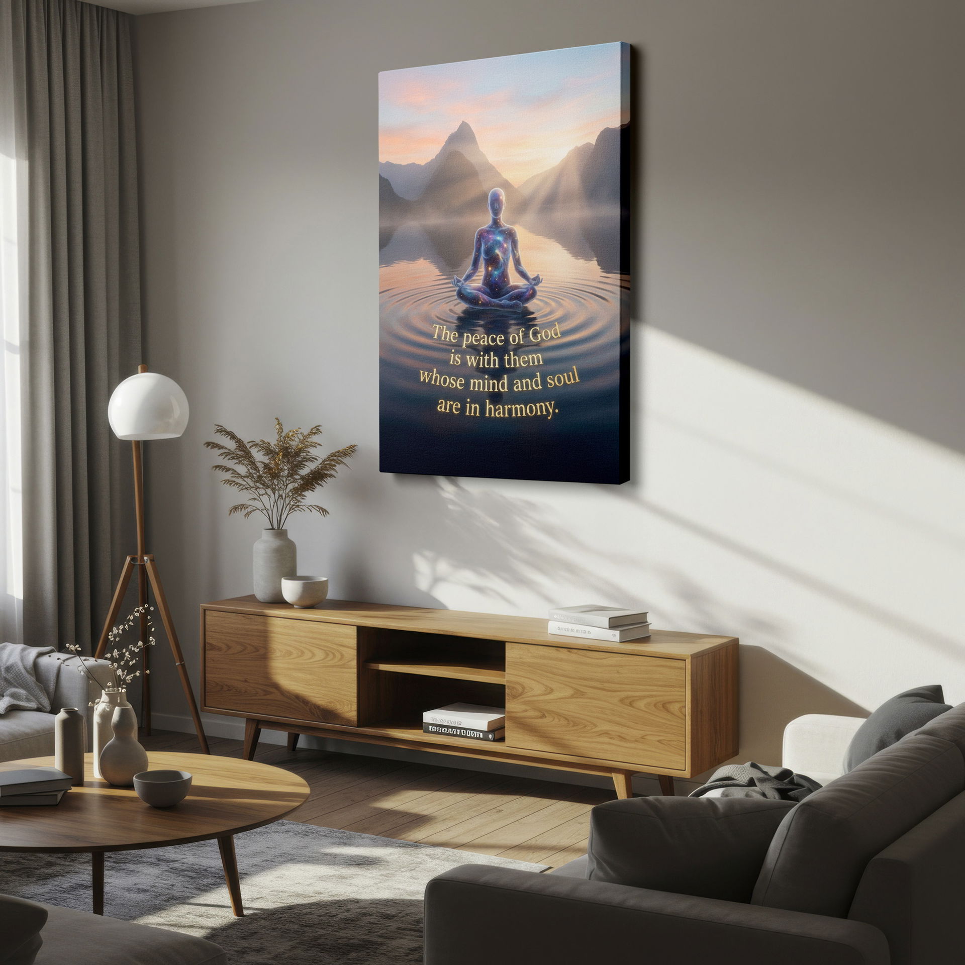 The figure in meditation brings a peaceful vibe with this inspirational wall art piece.