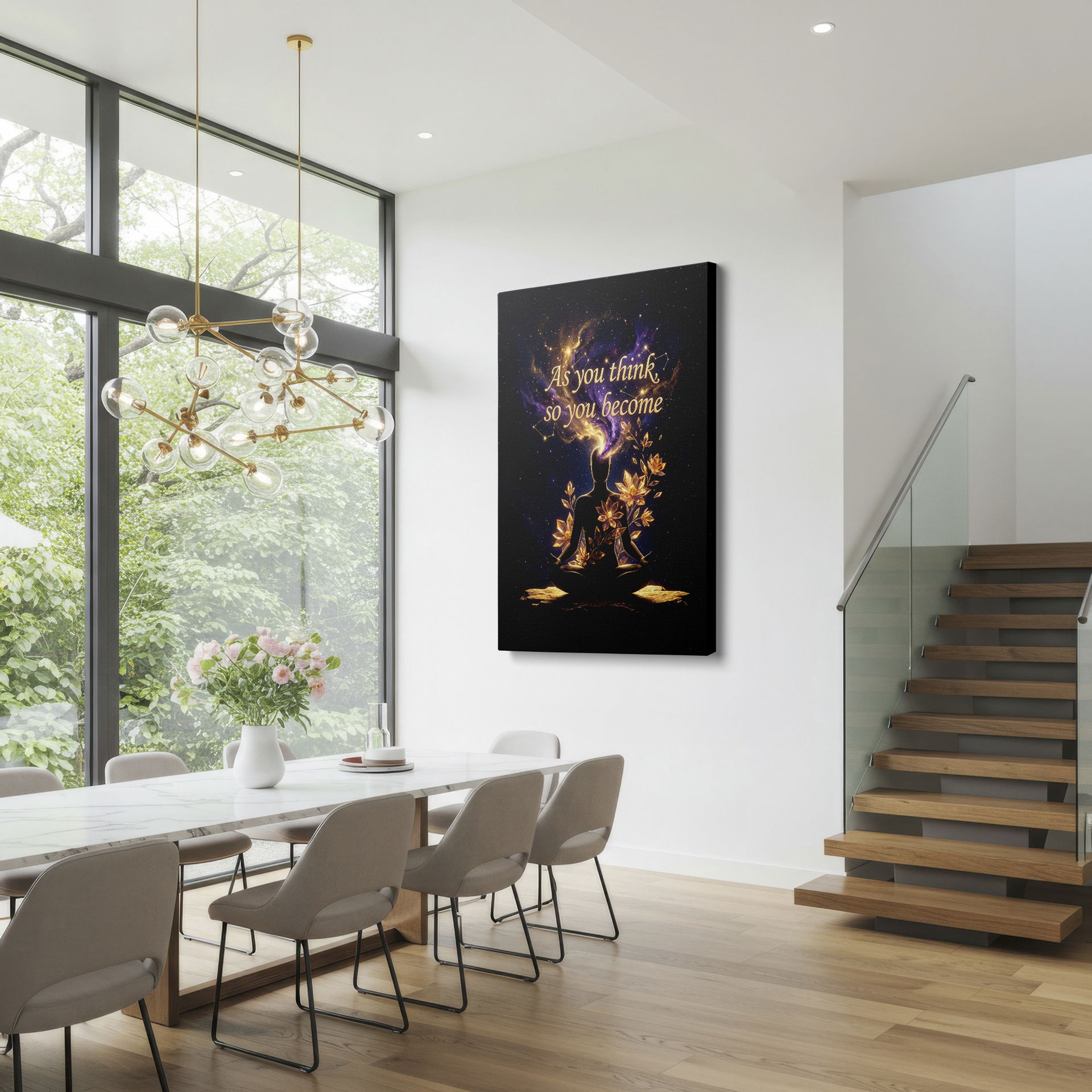 Luminous floral wall art symbolizing inner peace and the power of positive thought.