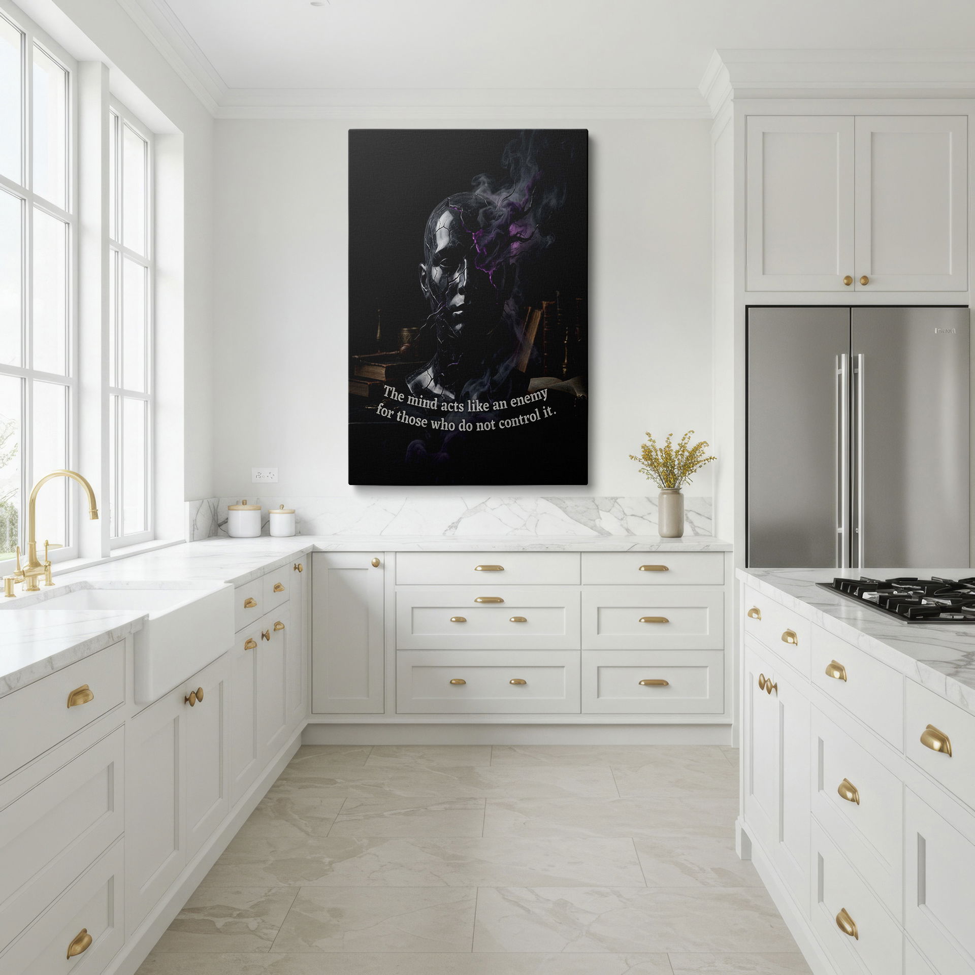 Smokey abstract Wrapped Canvas features a cracked sculpture. This captivating canvas print enhances any living space.