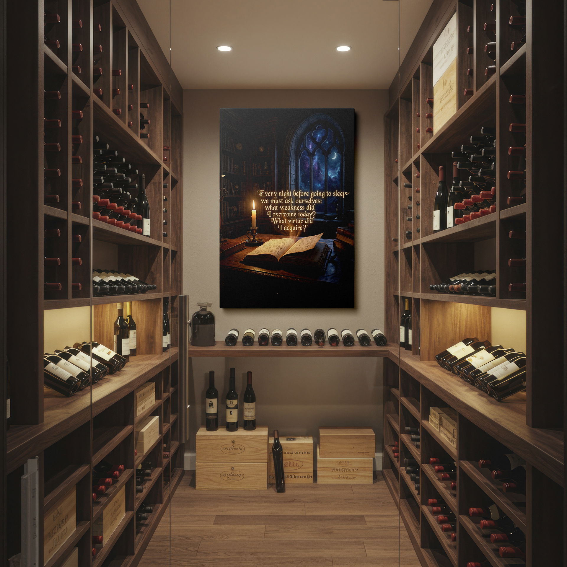 Gothic-style wall art with a literary scene and a candle, evokes a nightly reflection. Add gothic charm as a beautiful Wrapped Canvas.