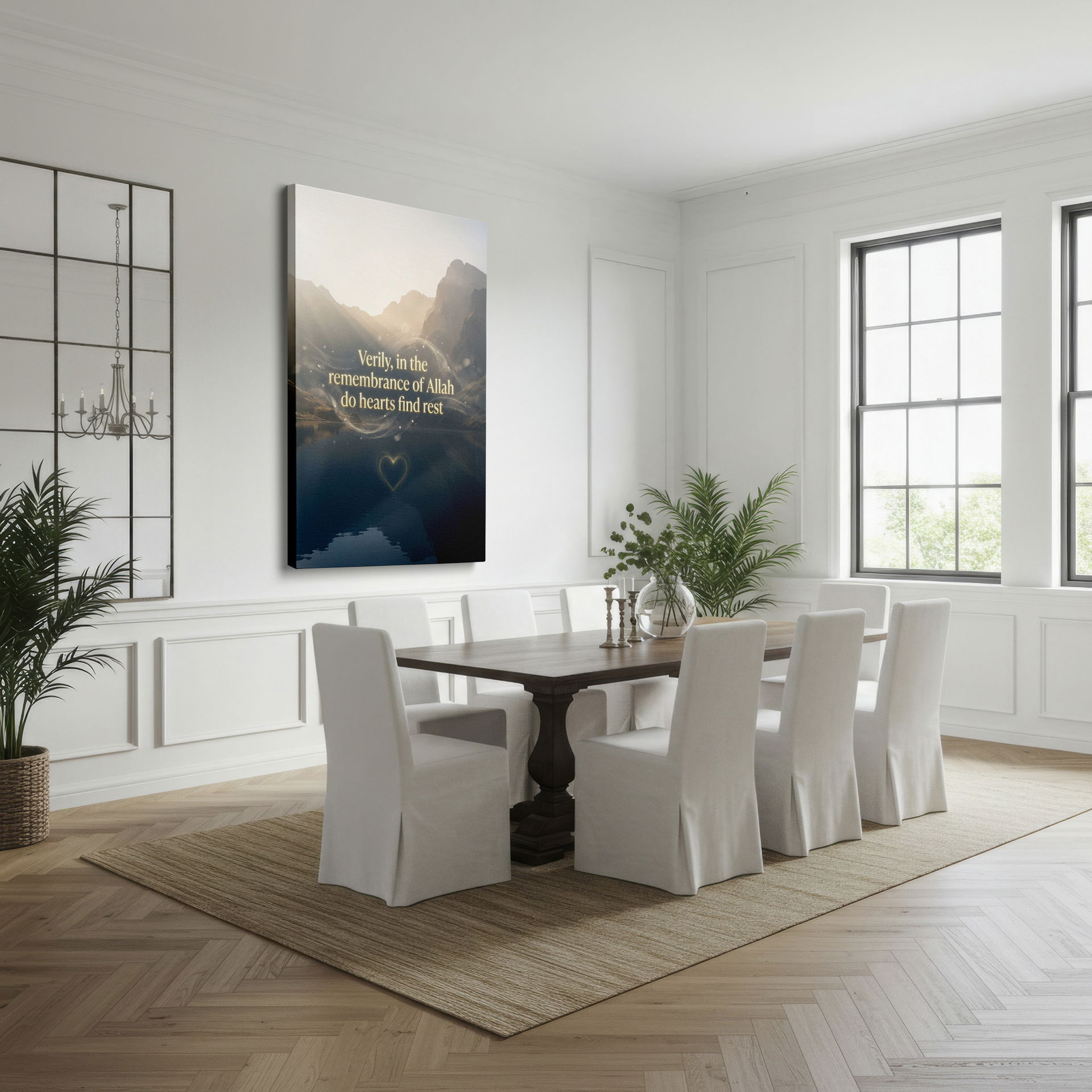 Wrapped Canvas of a peaceful lake & mountain view featuring an Islamic quote.