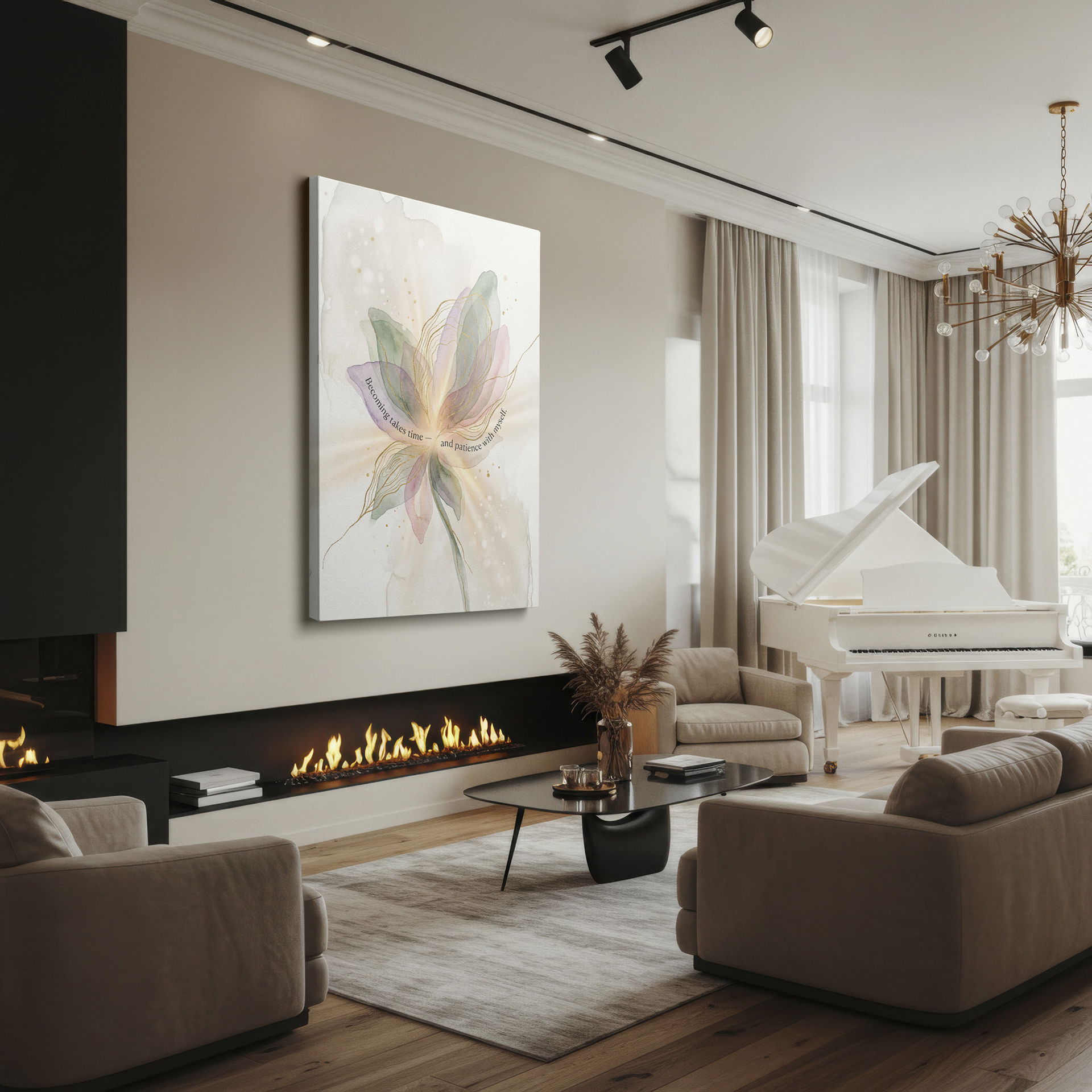 Inspirational Wrapped Canvas showcasing a watercolor flower and a motivational quote.