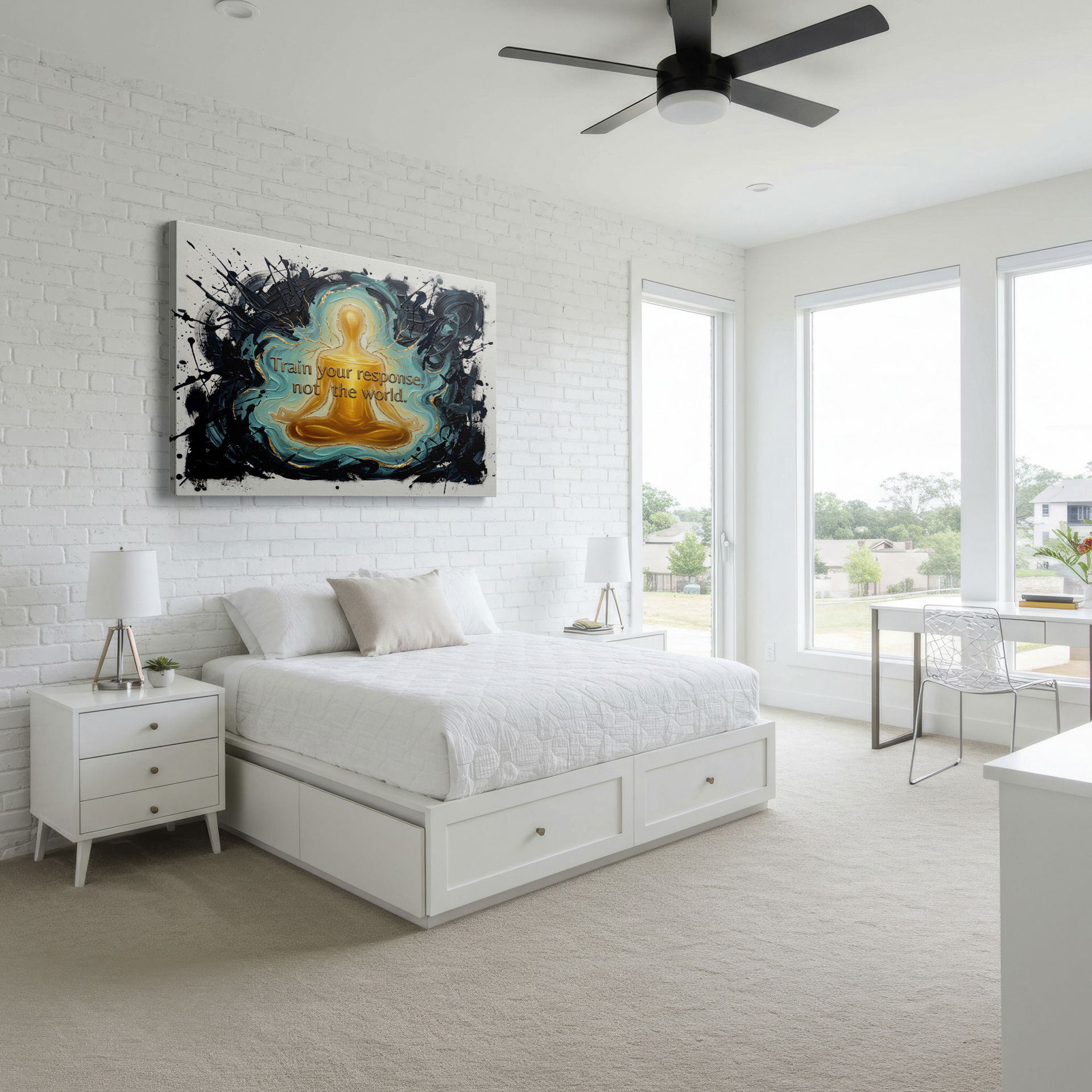 Abstract wall art showing the figure, 'Train Your Response' quote, is a stunning Wrapped Canvas.