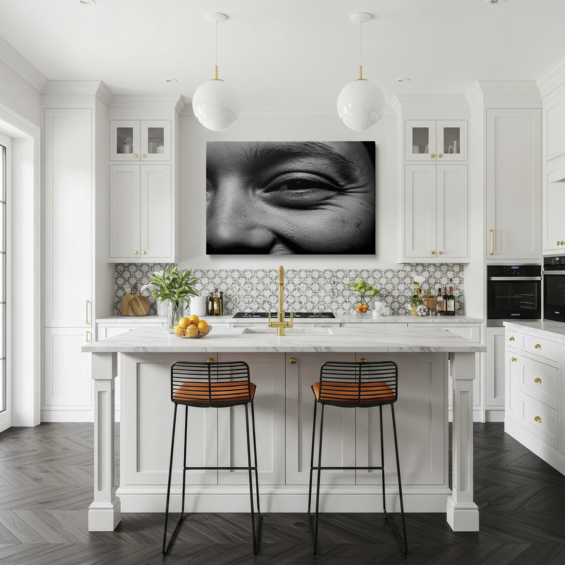 Eye close-up in shades of gray, perfect for a minimalist wall art design.
