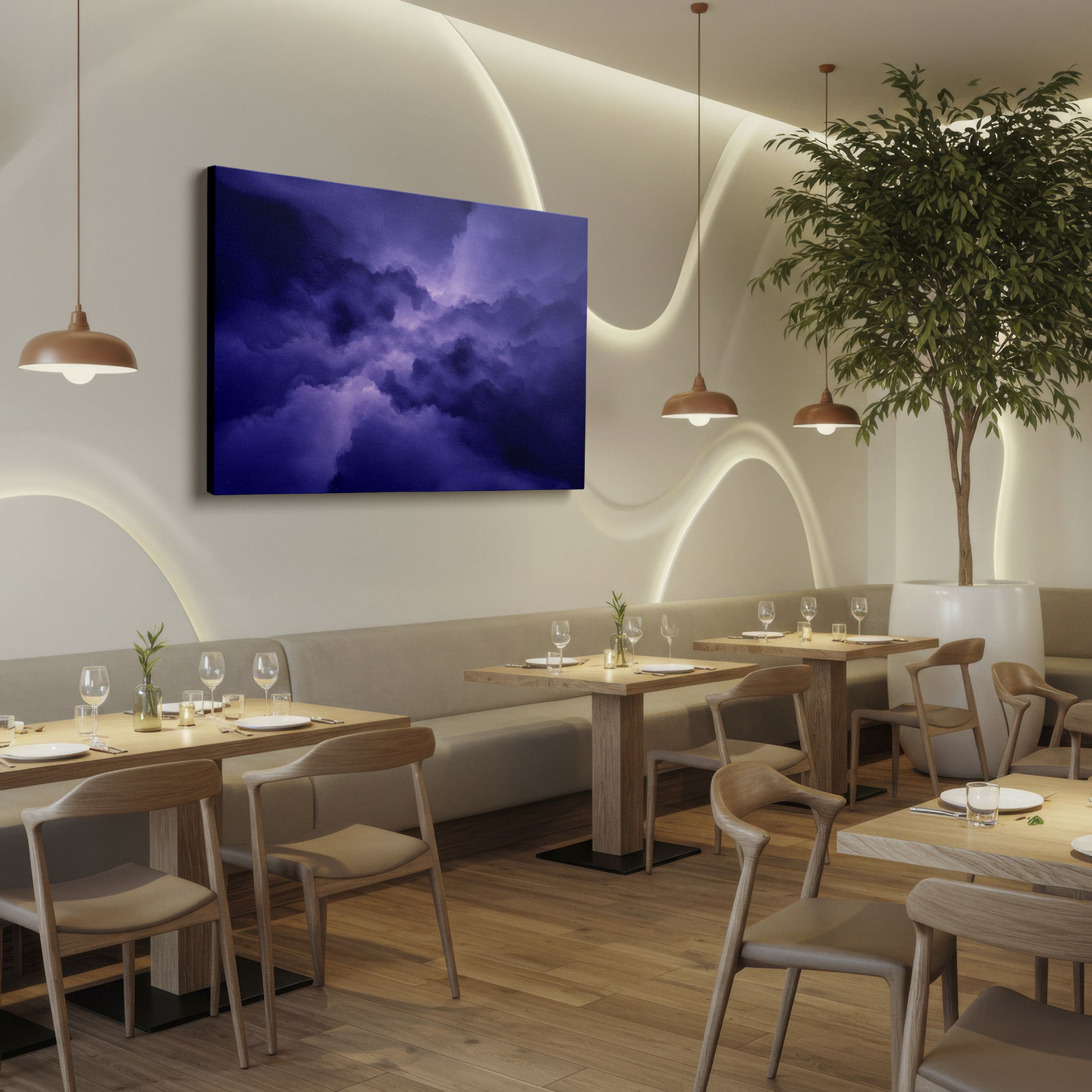 Capture a serene atmosphere with this purple cloudscape Wrapped Canvas, ideal for tranquil home decor.