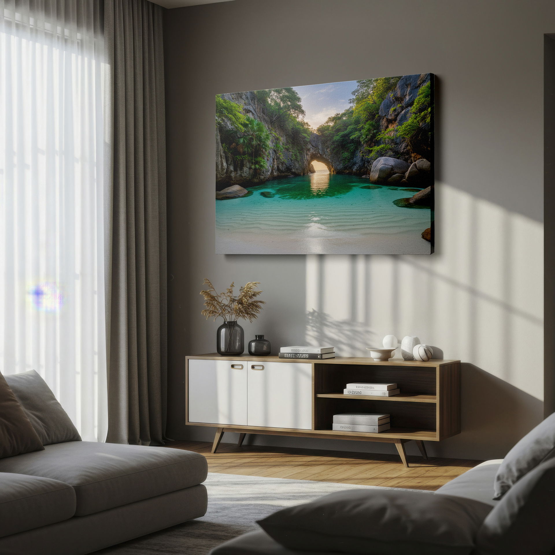 Imagine paradise with this tropical beach Wrapped Canvas, bringing the beauty of the coast into your home.