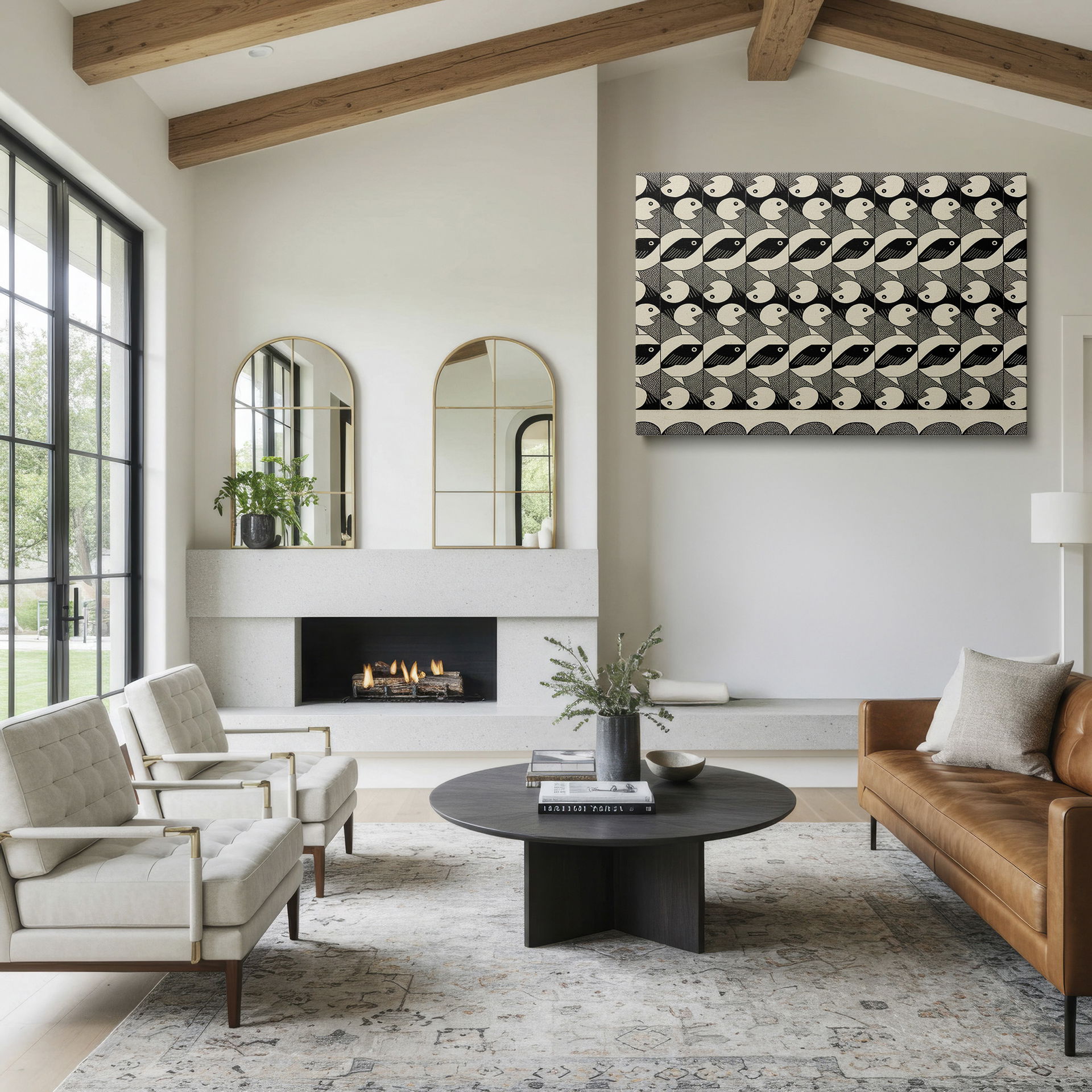 Explore tessellations with stylized fish, featured in this unique piece of Wrapped Canvas art.