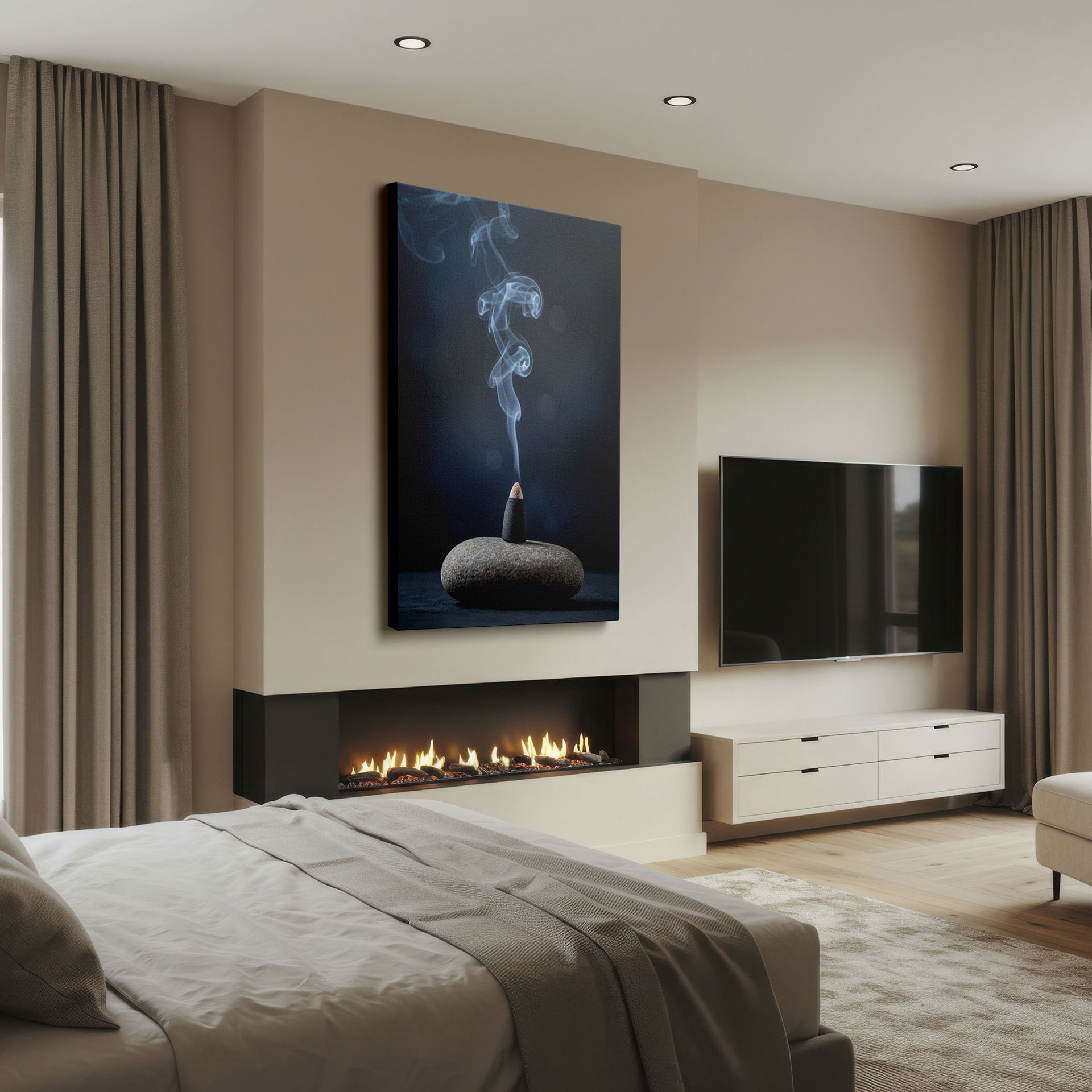 Stylish wall art showcasing incense on a stone, a simple yet elegant addition to your home decor.