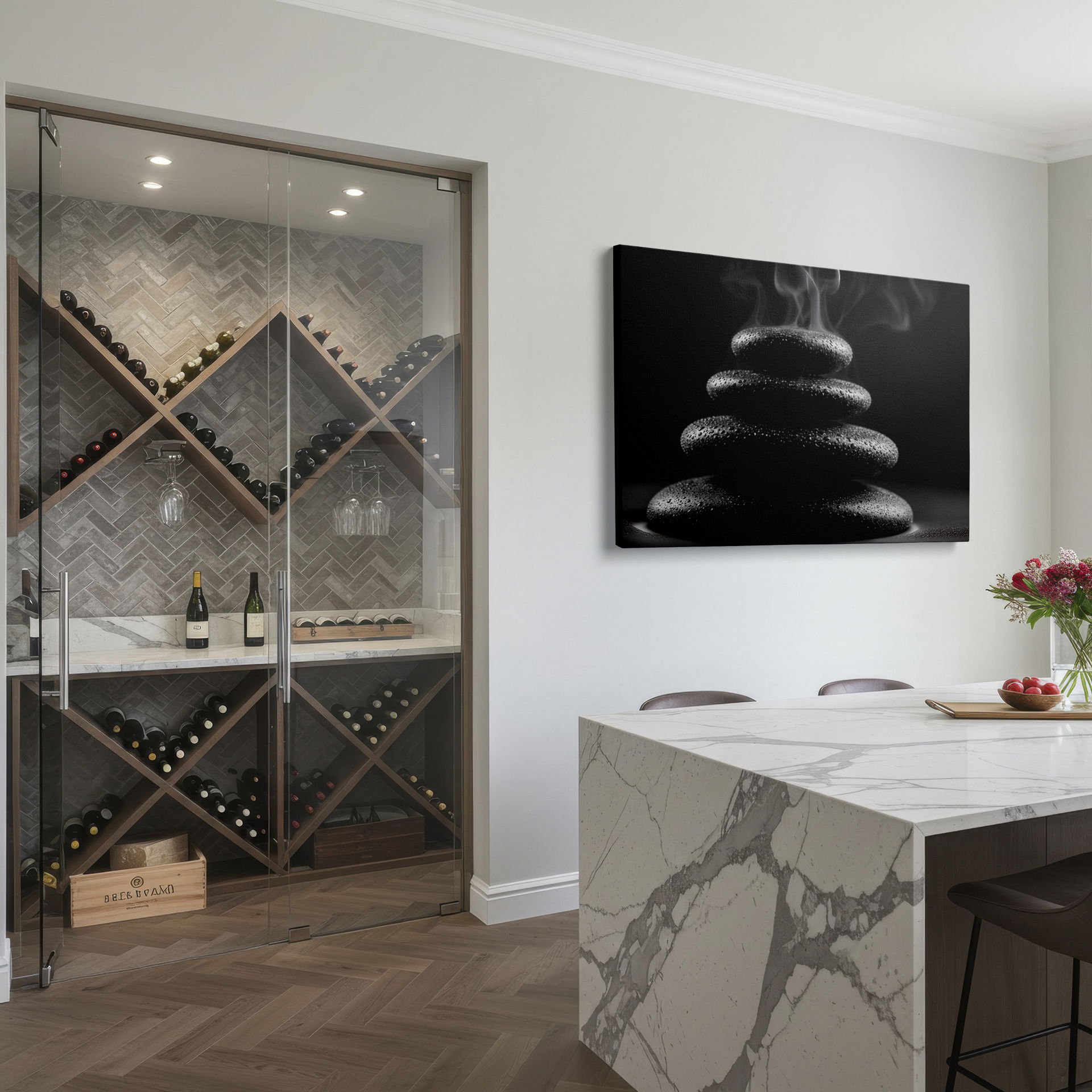 Serene stone stack wall art for spa or meditation area, a peaceful home addition.