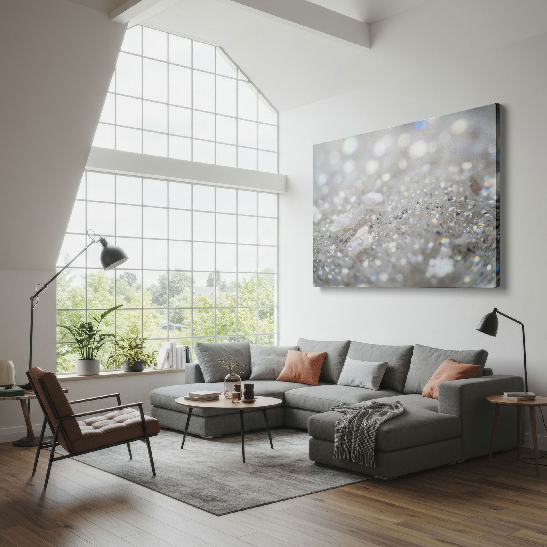 Light dances across crystal fragments in this abstract piece of wall art.