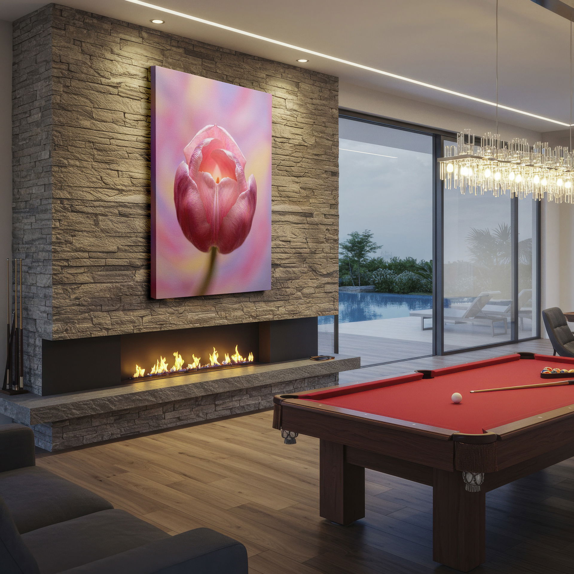 This image captures the serene beauty of a pink tulip, making it ideal as floral wall art.