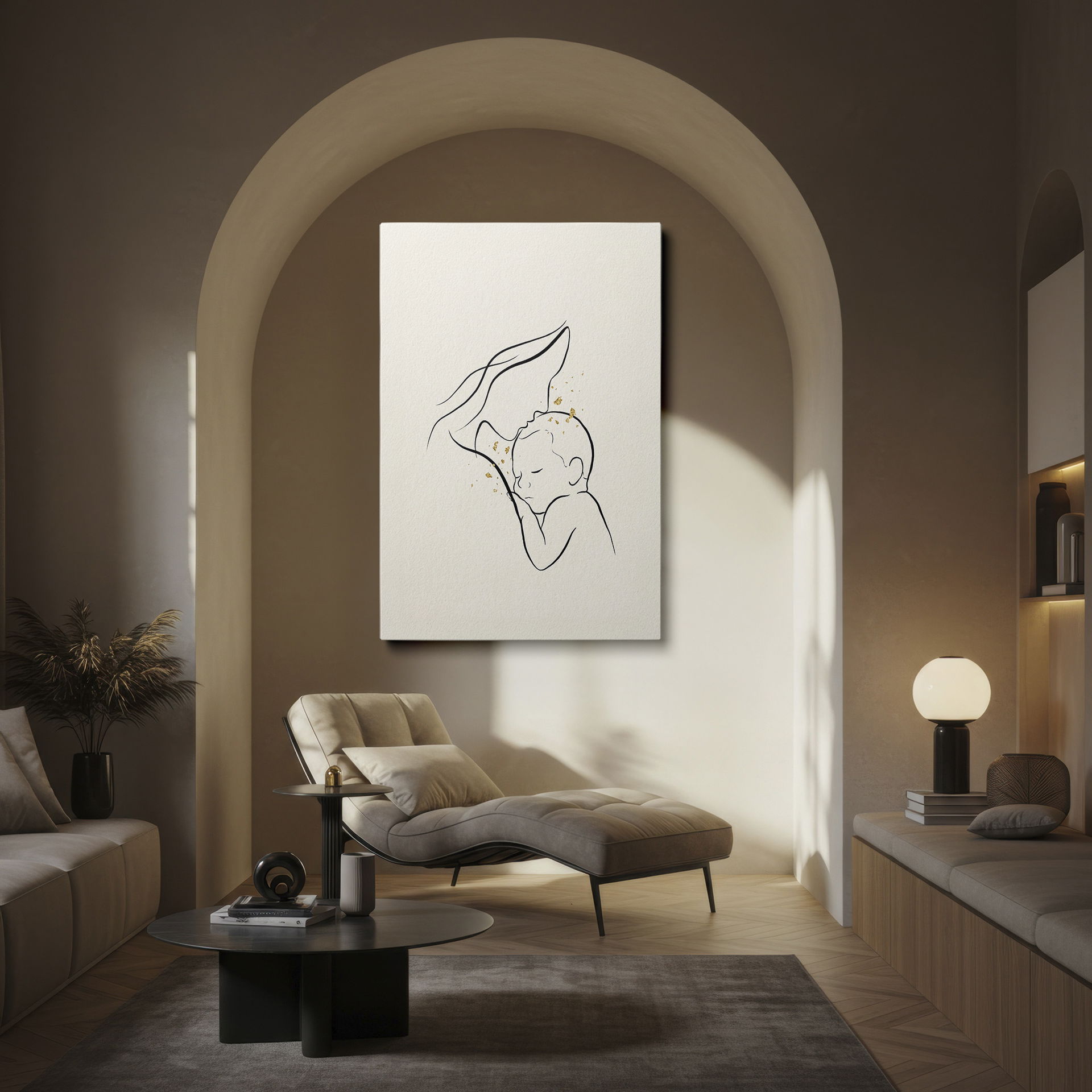 A simplistic, touching line art depicting a mother and child, making it a perfect canvas wall art choice.