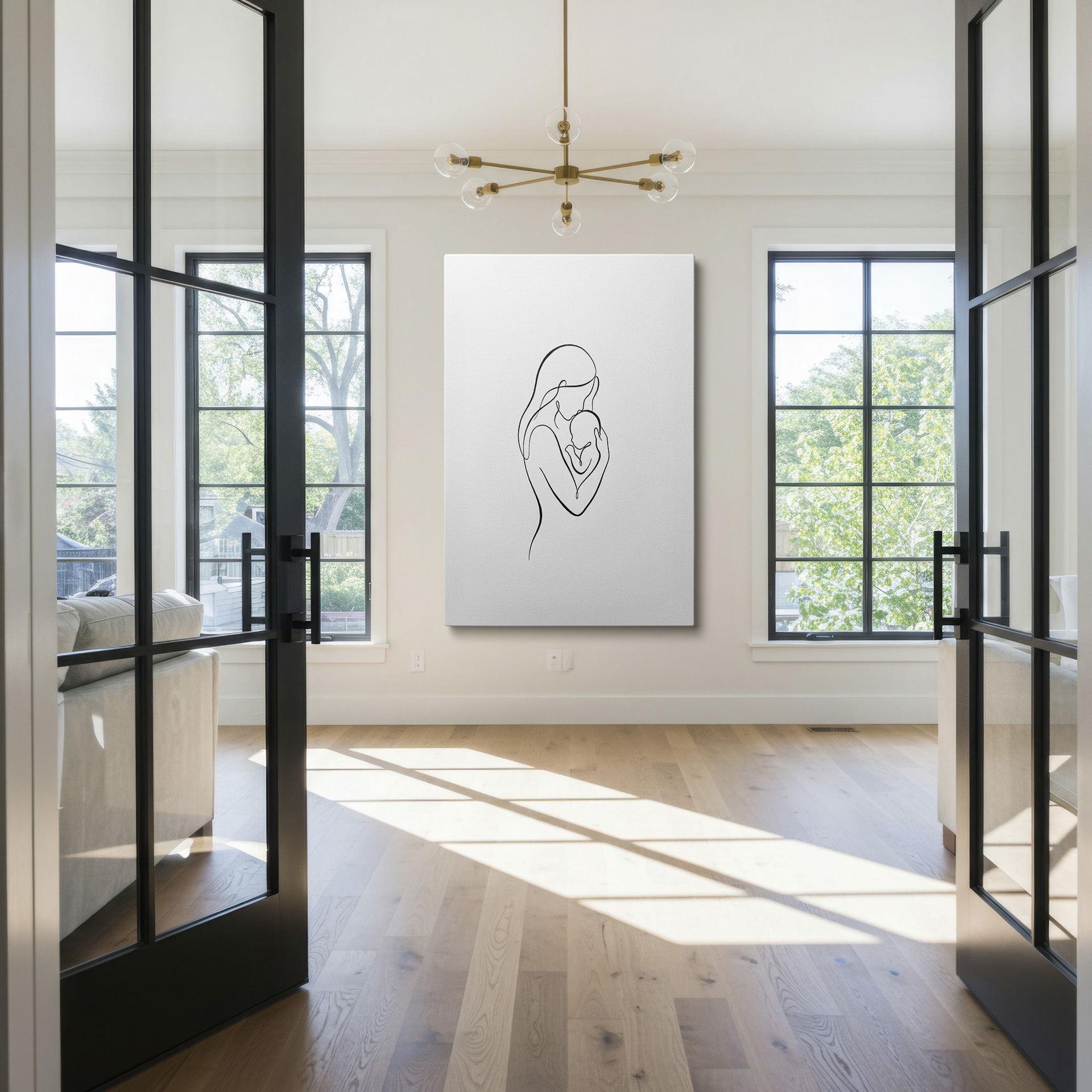 Elegant mother and child sketch, perfect wall art for a minimalist home.