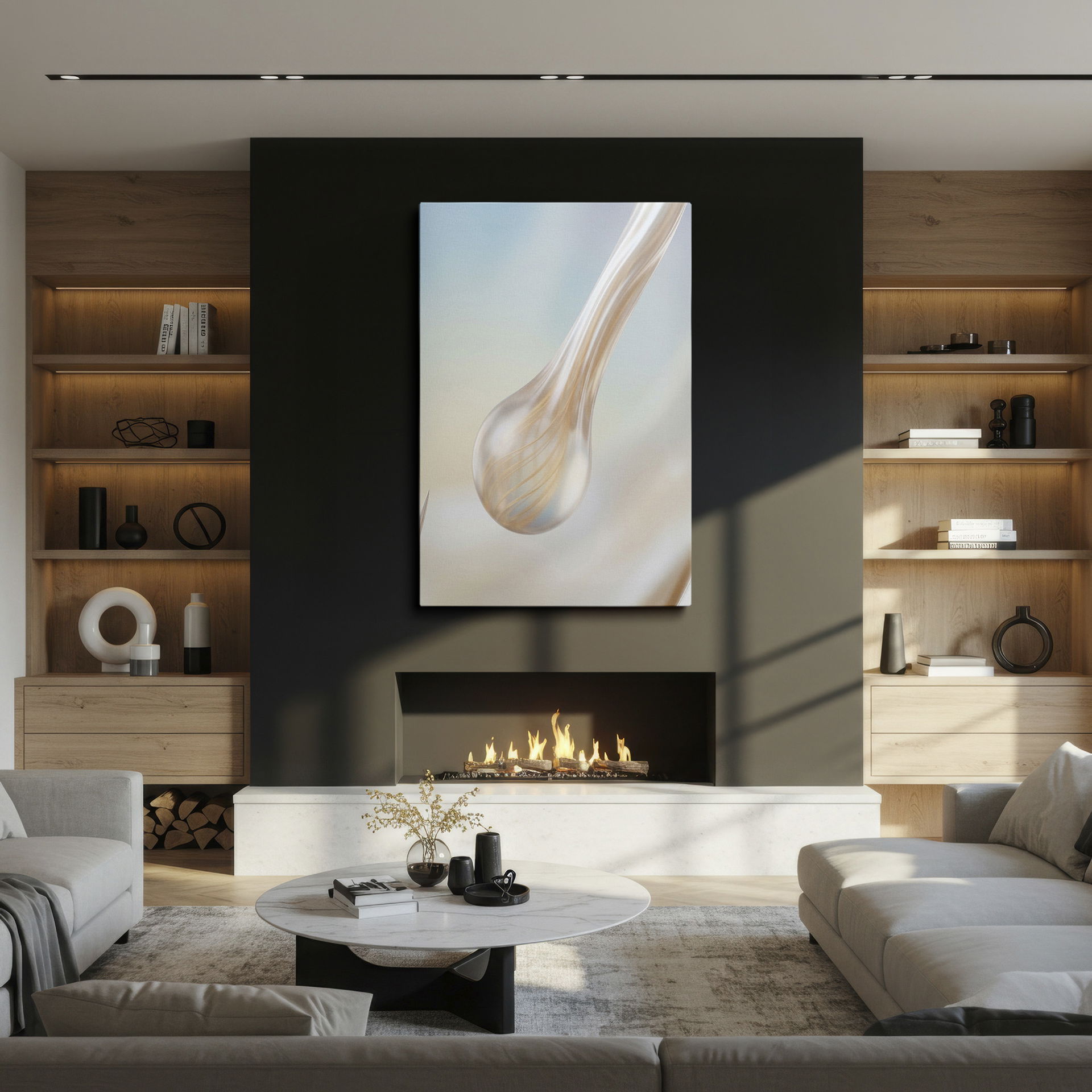 Contemporary abstract teardrop design with swirling details, a graceful Wrapped Canvas art.