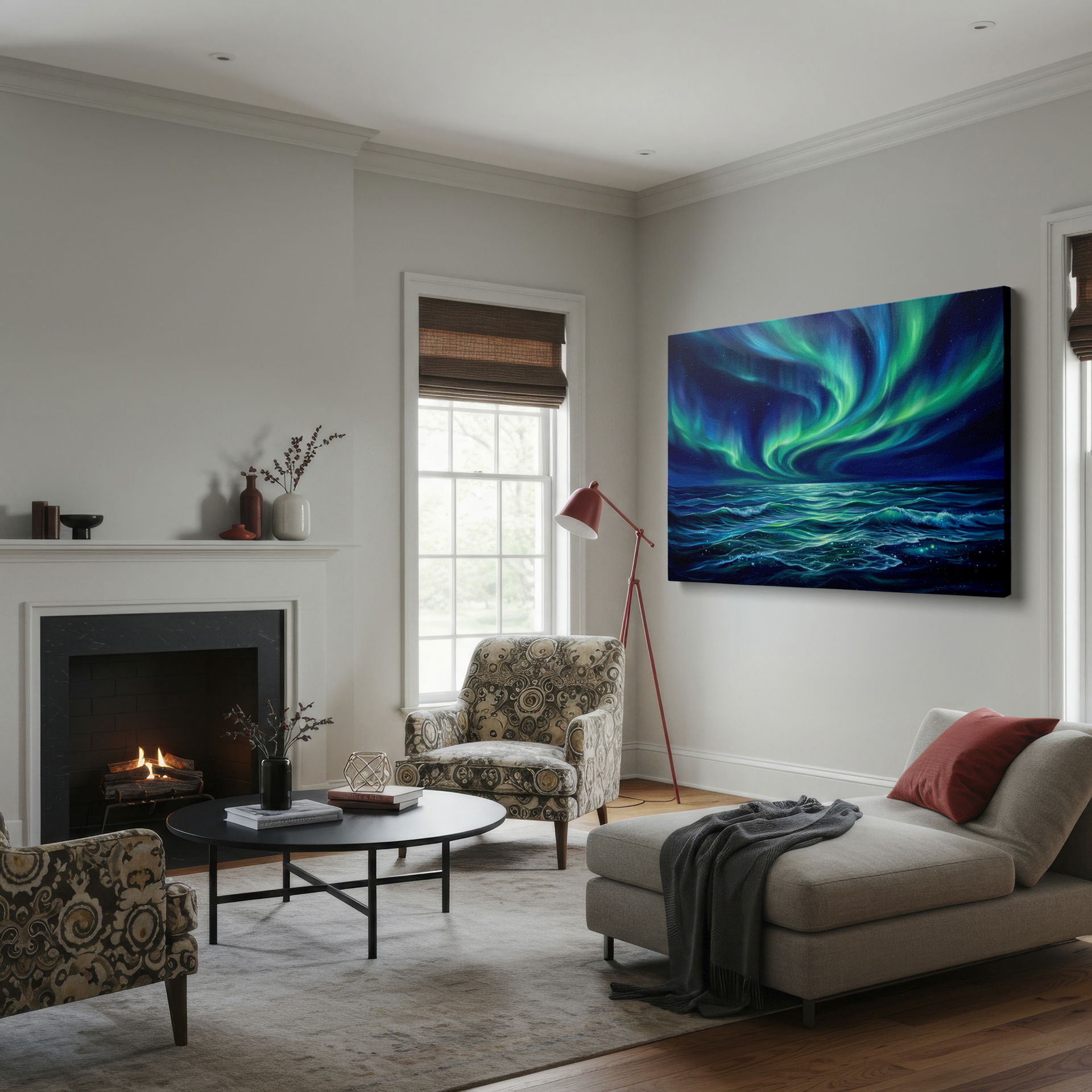 Ethereal Wrapped Canvas art of the aurora over the ocean; perfect for adding a touch of magic to your wall art collection.