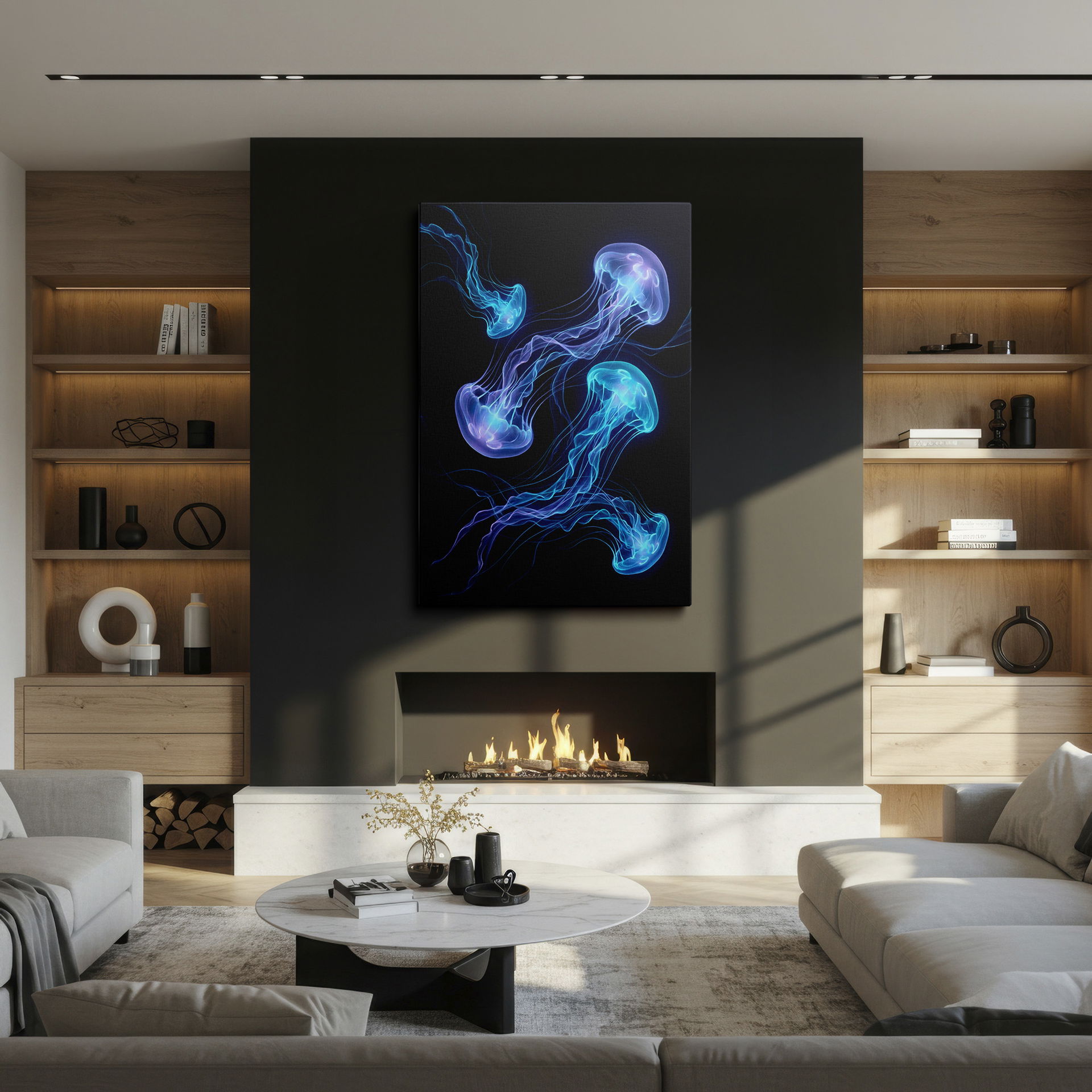 Bioluminescent jellyfish wall art, perfect for adding a touch of ocean magic to any room.