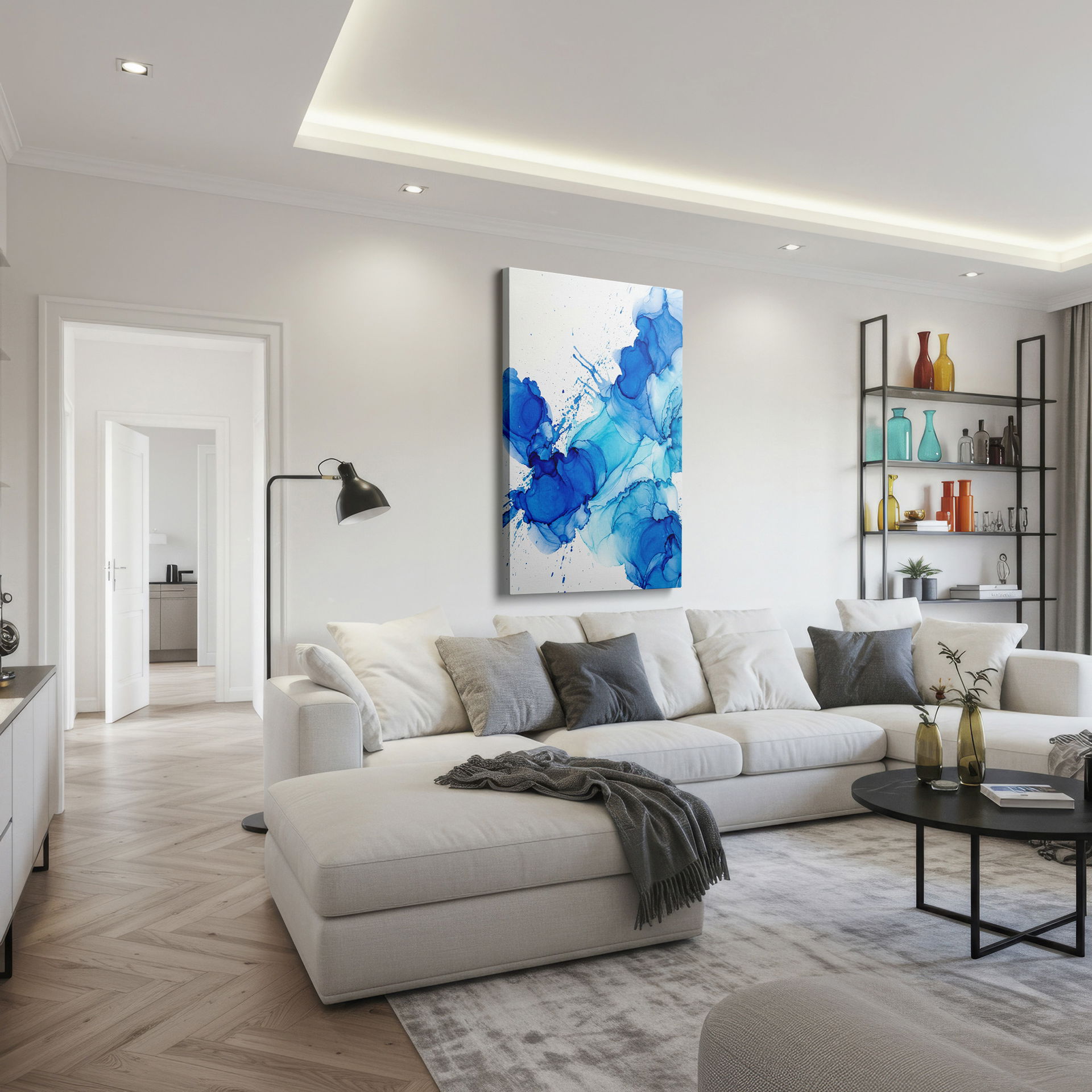 Intricate swirling patterns in blue abstract design, high quality Wrapped Canvas, bring sophisticated wall decor.