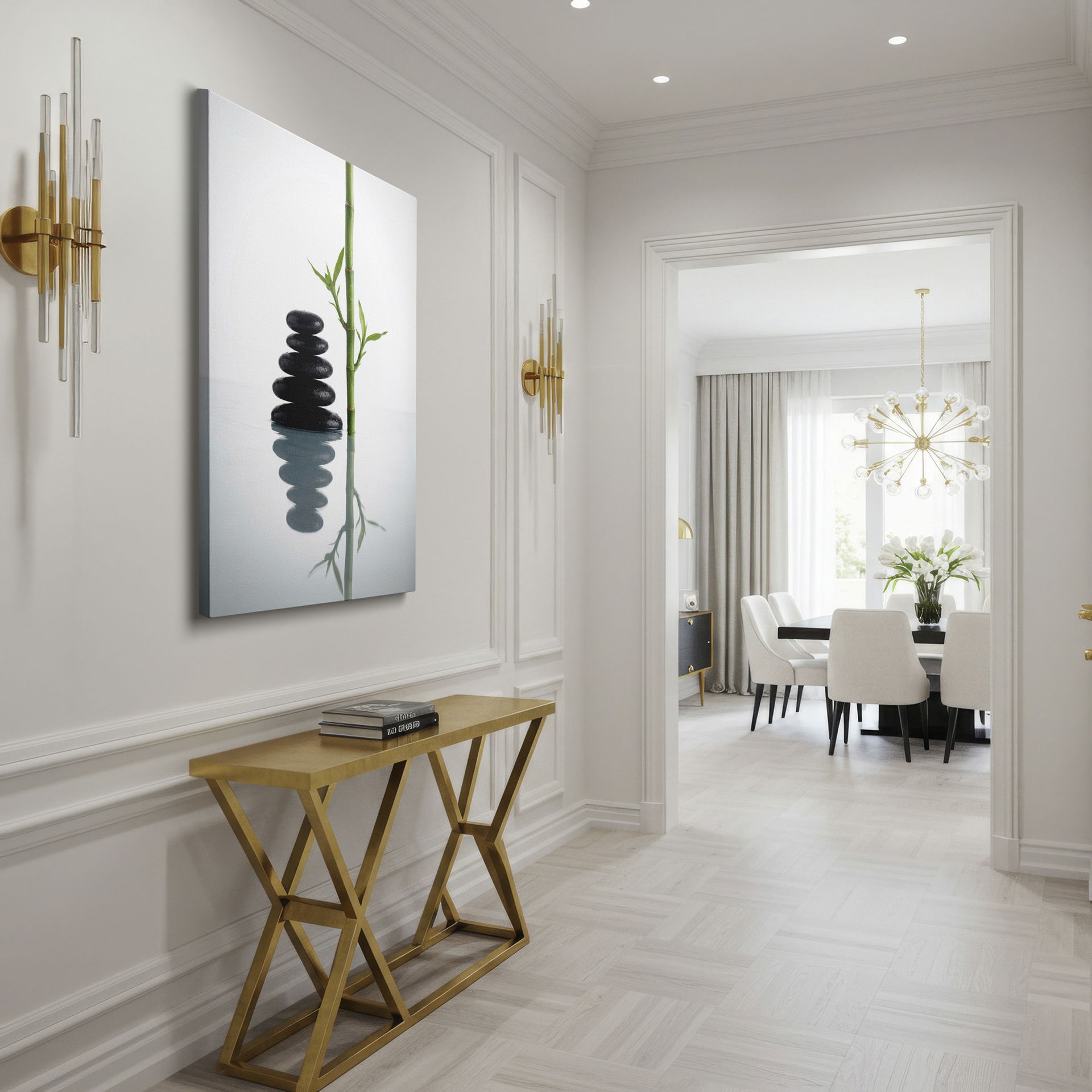 This bamboo and stacked stone composition makes for calming spa-like wall art. Enhance your home decor now!