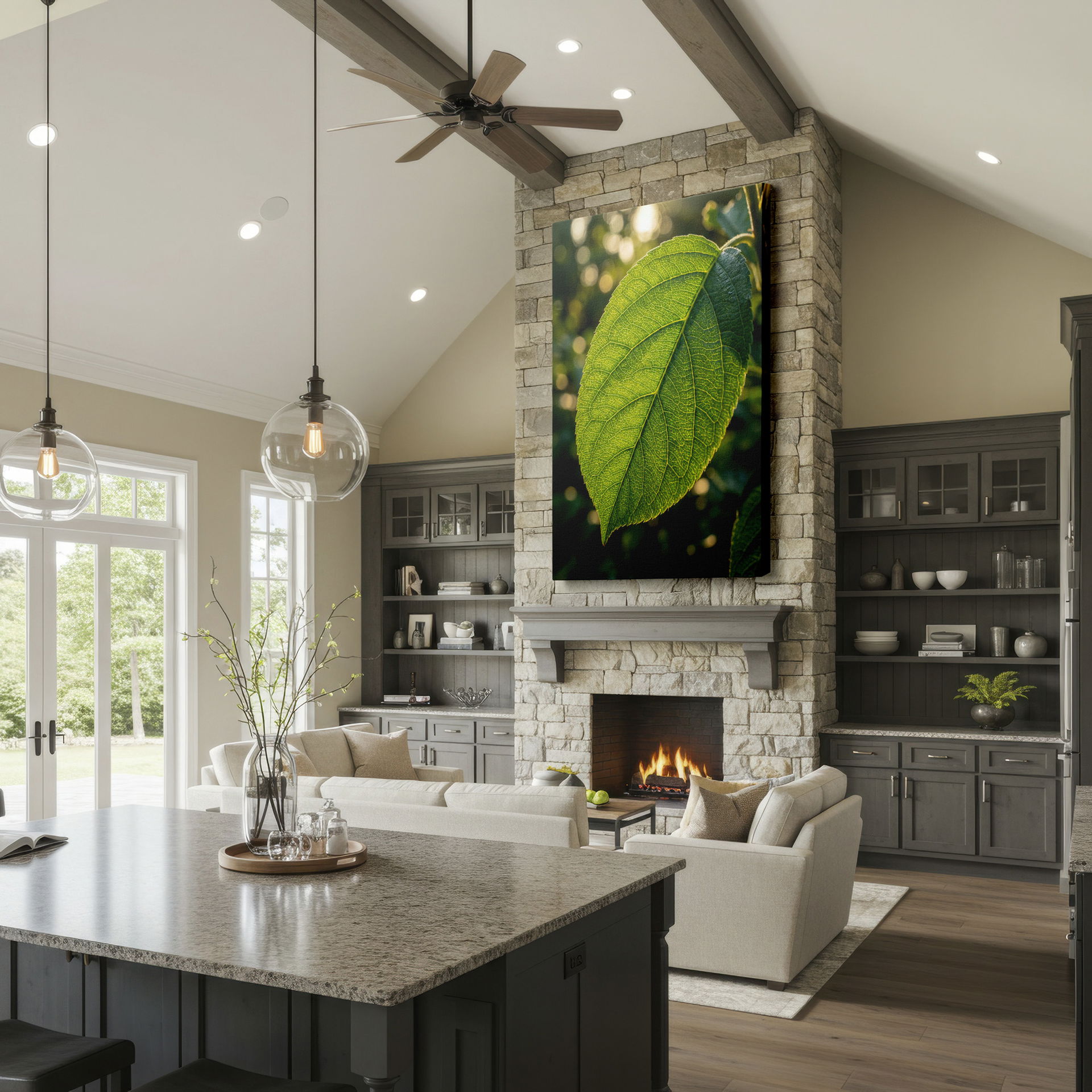 Detailed close-up of a translucent green leaf, showcasing its intricate veins. A captivating nature photography for wall decor.