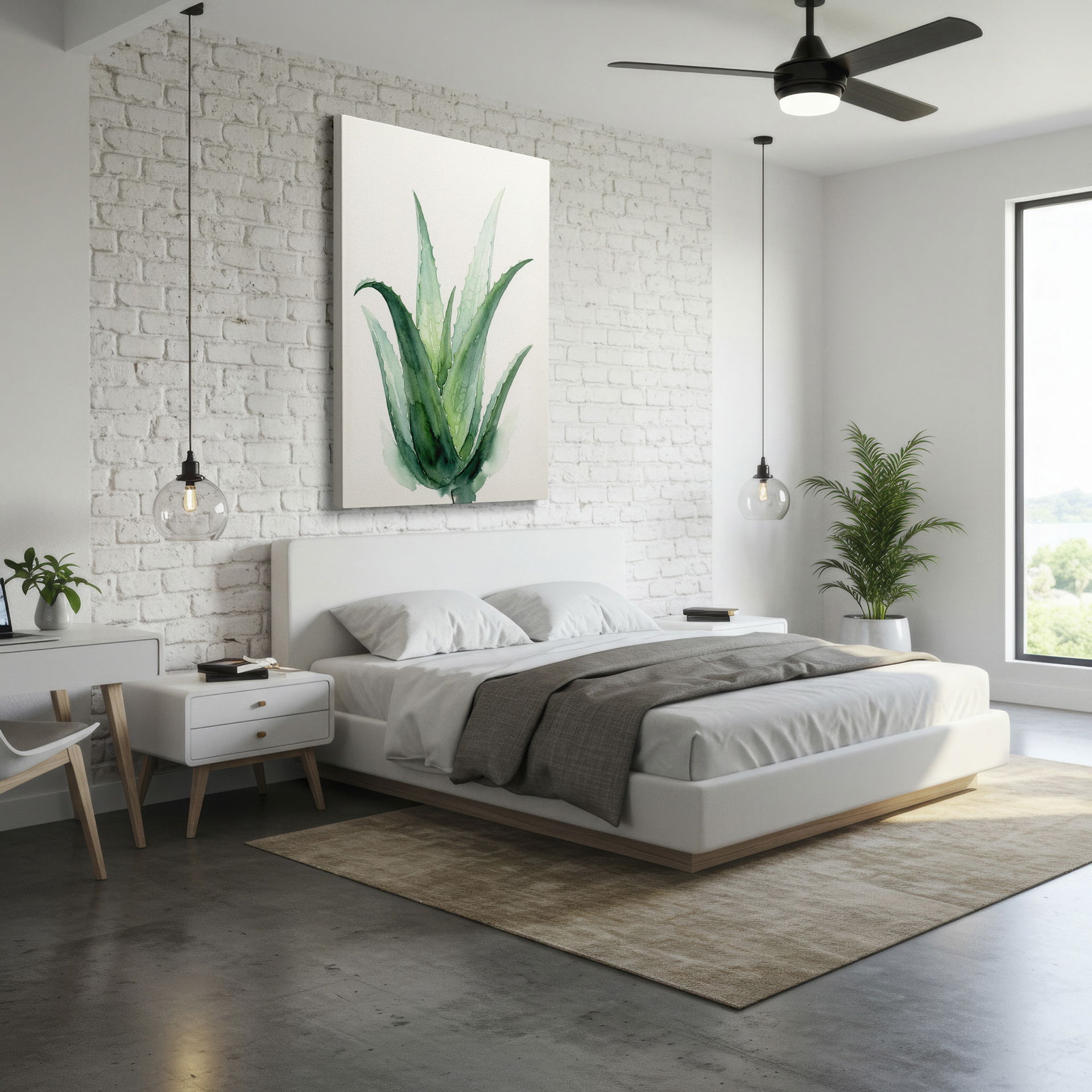 Botanical Wrapped Canvas print of a lush aloe vera watercolor, adding a touch of natural elegance to your interior.