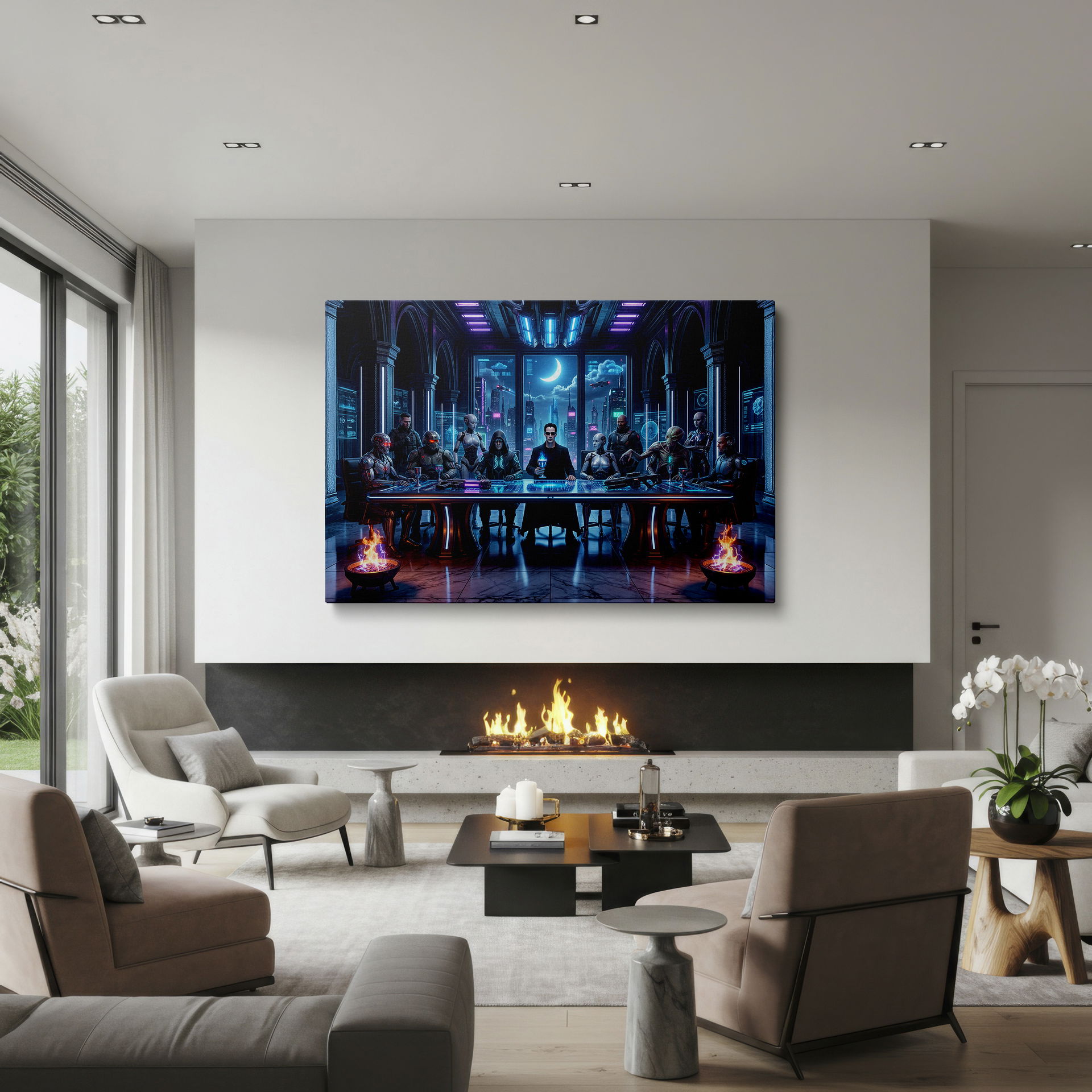 High-tech wall art displaying a futuristic corporate environment on canvas.