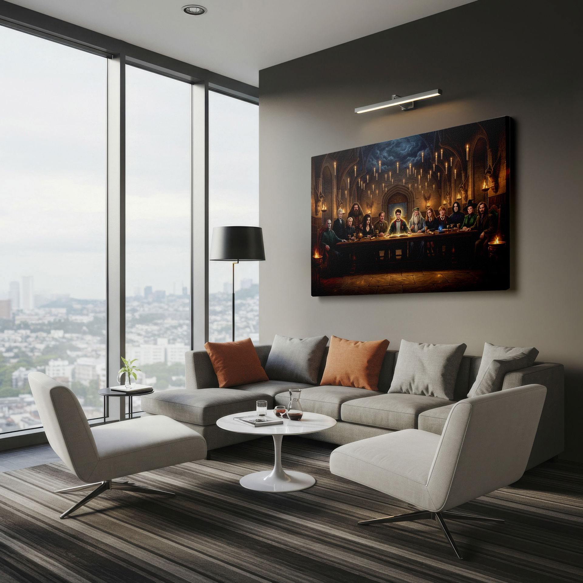 Intricate wall art featuring 'Harry Potter's Last Supper' with vivid colors and detail.