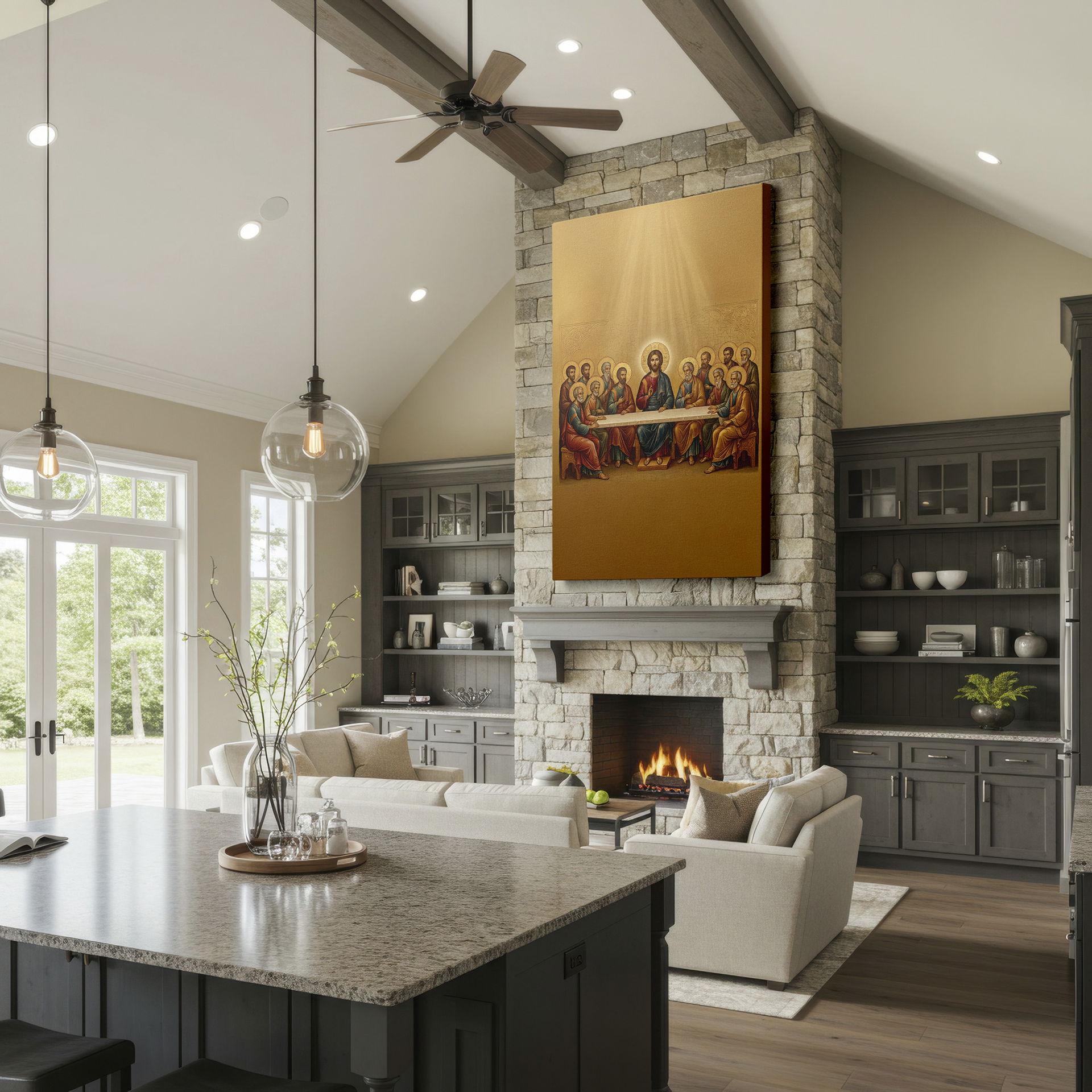 The detailed Wrapped Canvas presents the Last Supper on warm golden hued backdrop.