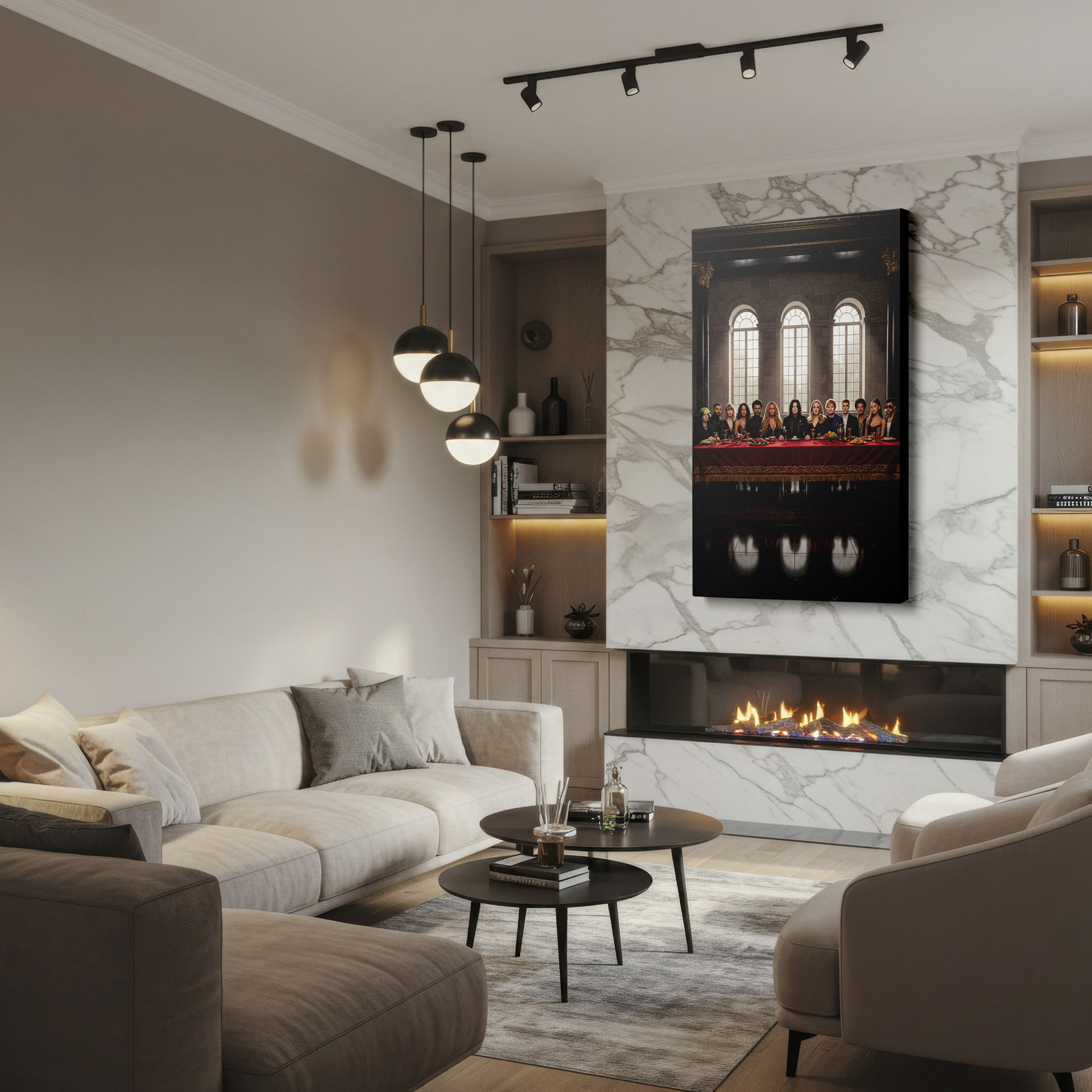 See a modern take on a classic theme, this Celebrity Last Supper Wrapped Canvas is ideal wall art for any fan.