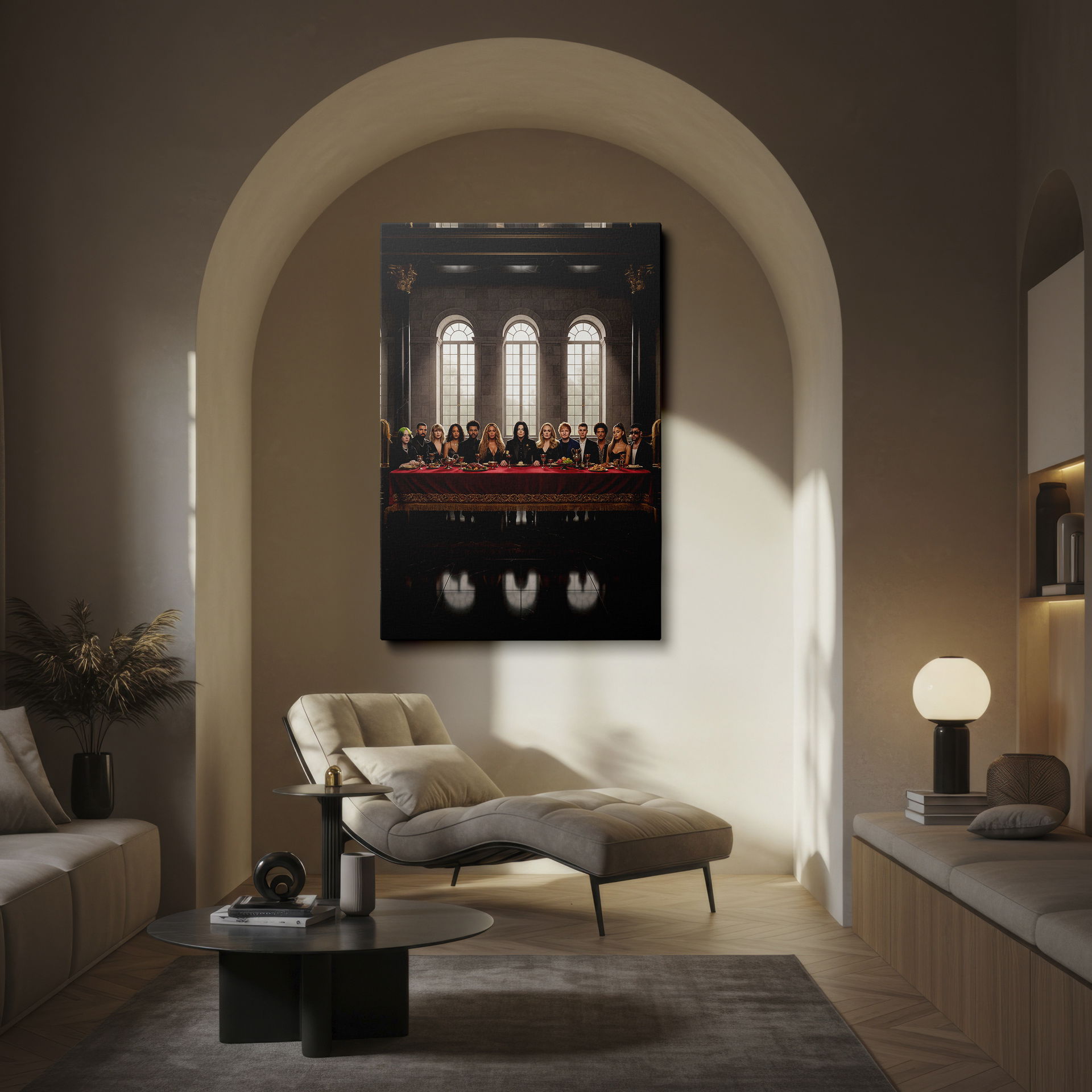 The Wrapped Canvas reimagines the iconic scene, placing famous pop stars in classical setting.