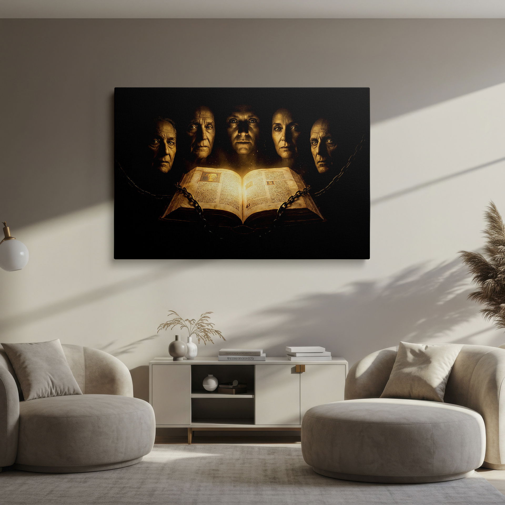 Add intrigue to your home with this mystical wall decor. Features faces and an ancient book in Wrapped Canvas art.