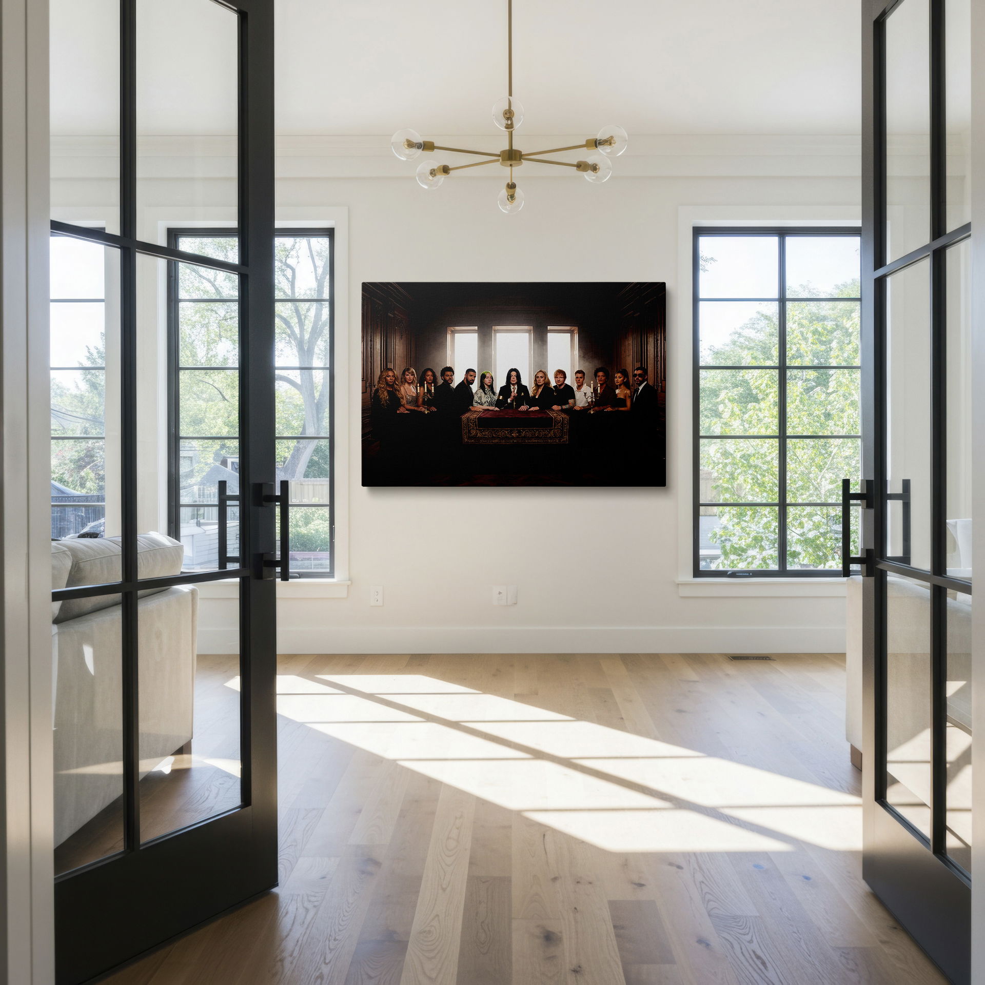 Unique wall art featuring pop stars in 'The Last Supper' layout; a creative reimagining for modern home decor.