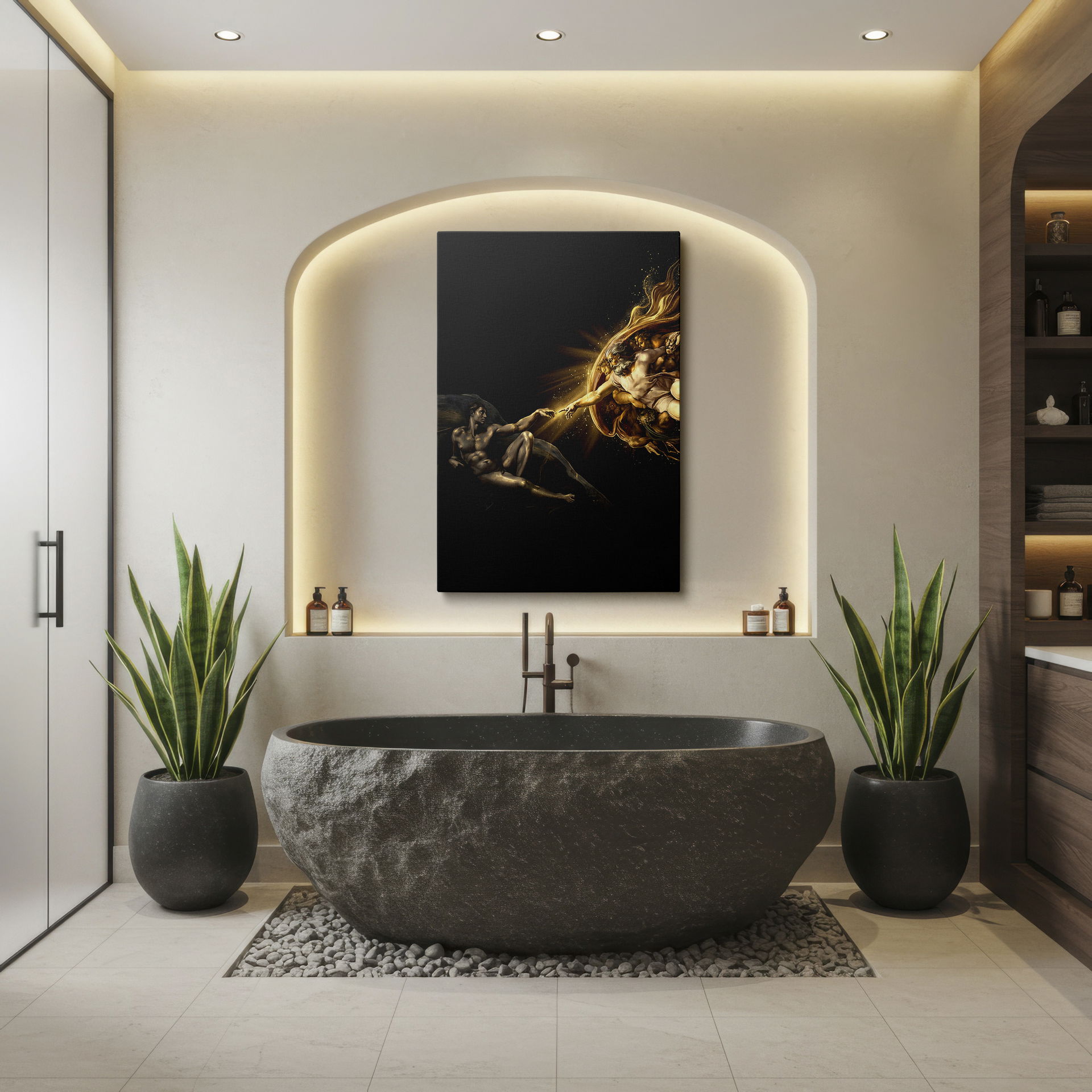 This Renaissance-style wall art, bathed in gold light, evokes a sense of divine creation, an exquisite wall art.