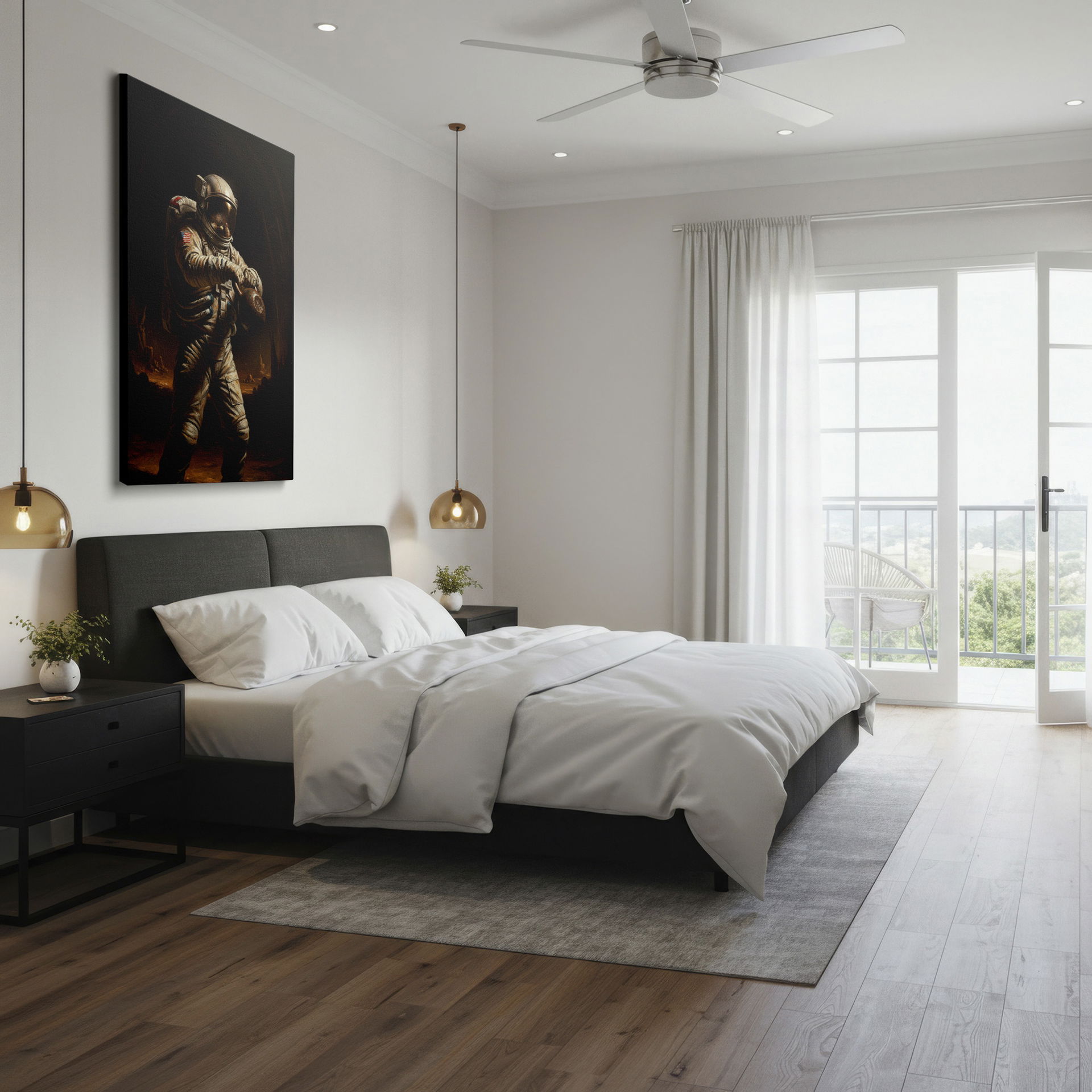 Bring a touch of space to your home with this astronaut kettlebell workout wall decor.